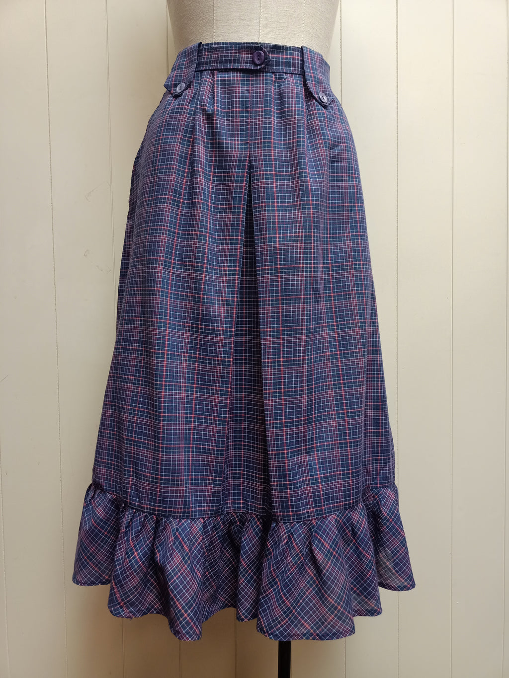 Vintage Navy Plaid Ruffle Skirt