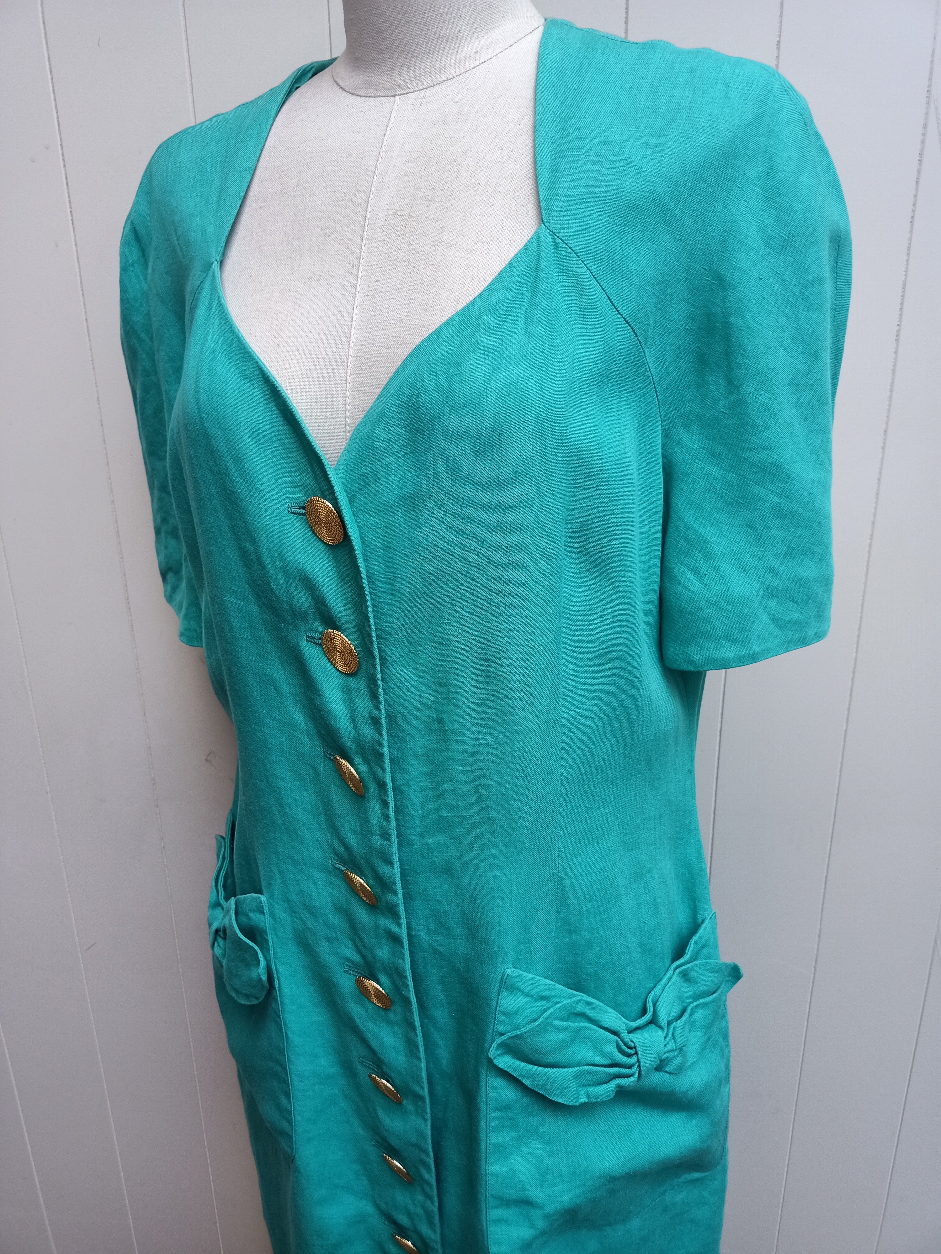 Vintage Stiff Turquoise and Gold Dress