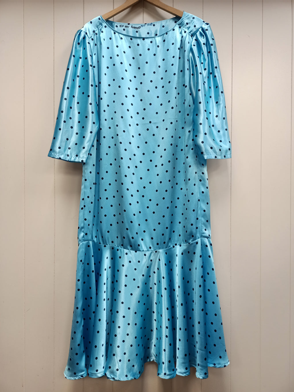 Vintage Polka Dot Satin Drop Waist Dress