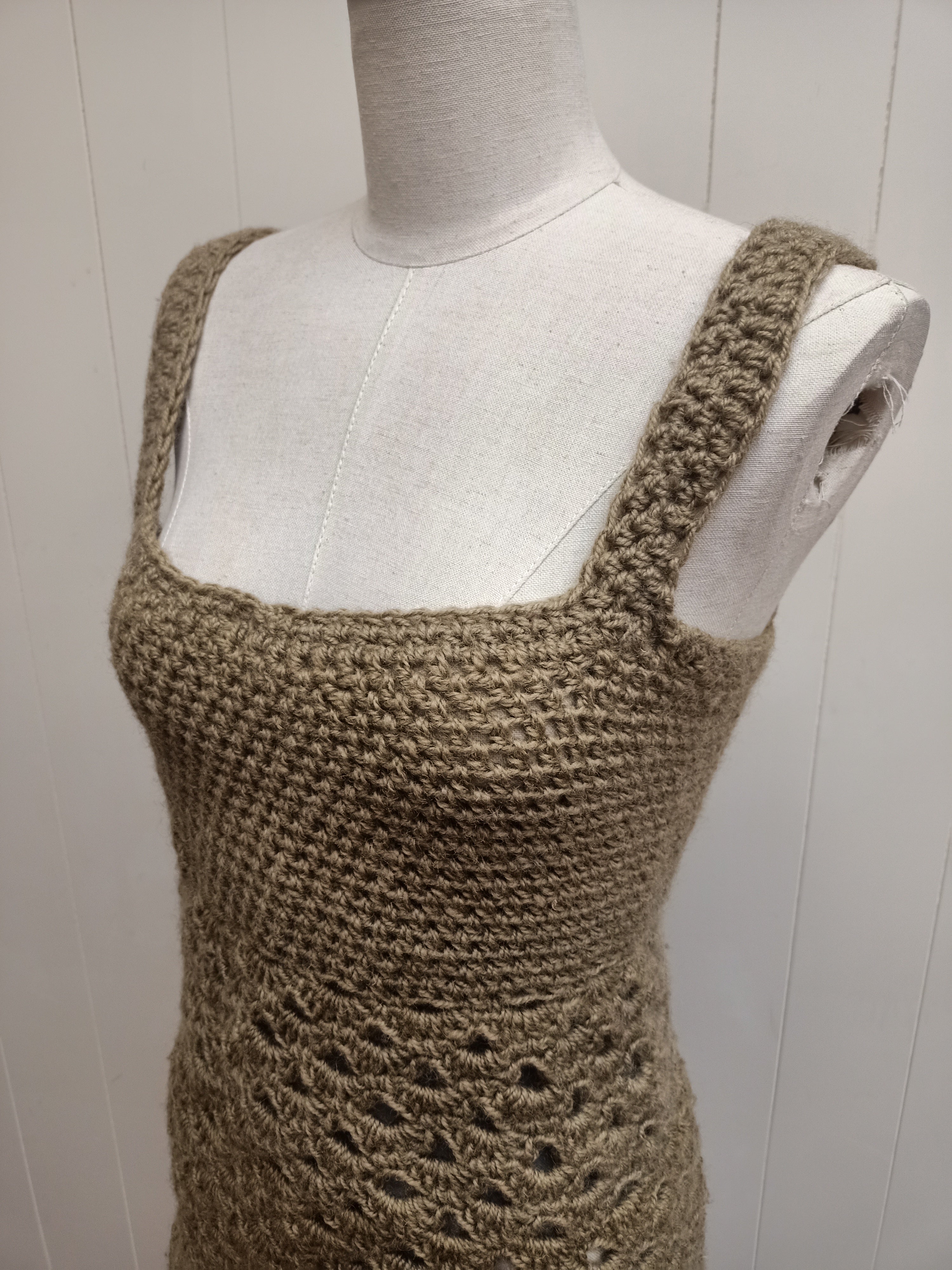 Retro Khaki Green Crochet Shirt