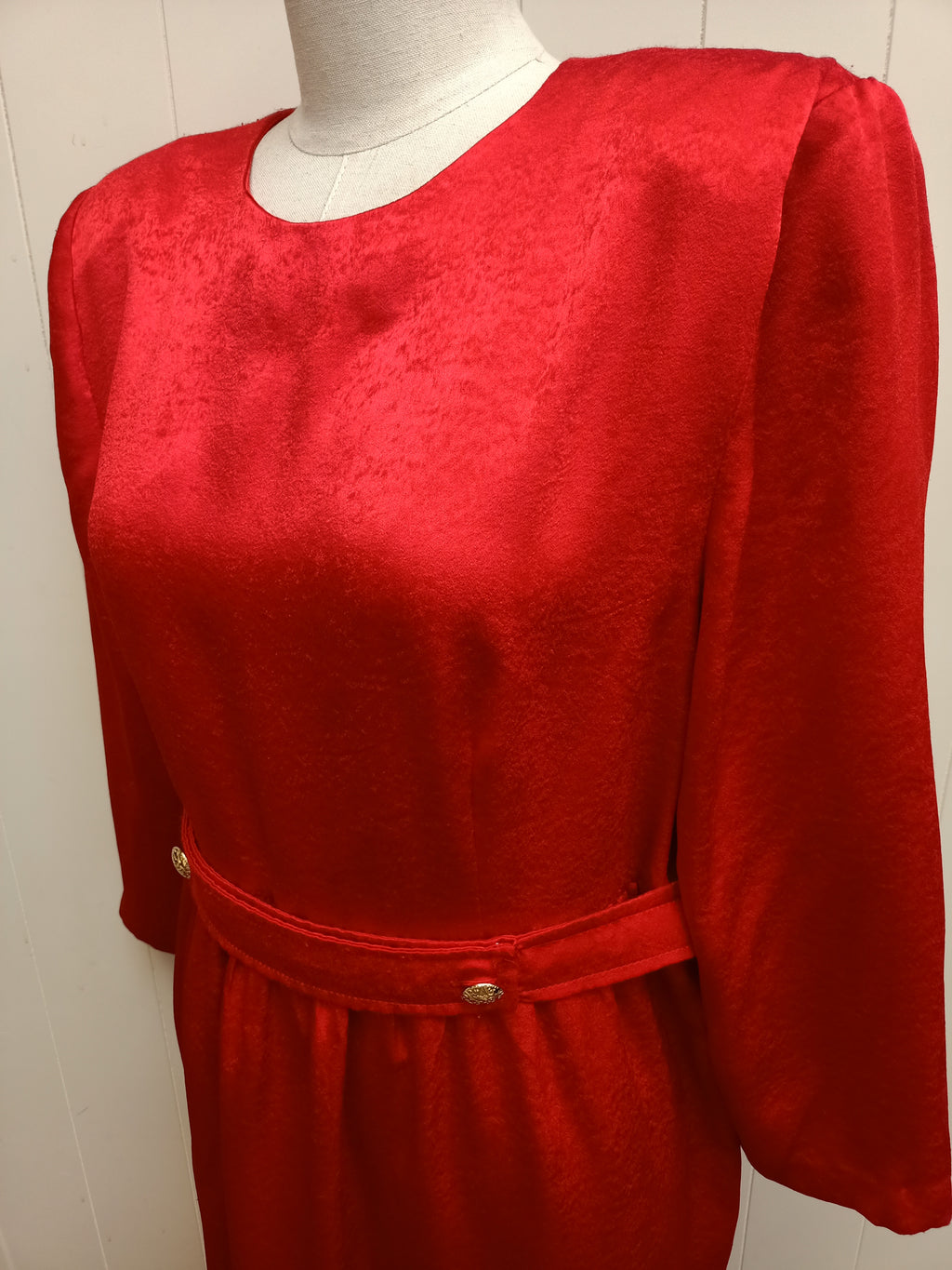 Vintage Red Textured Satin Dress