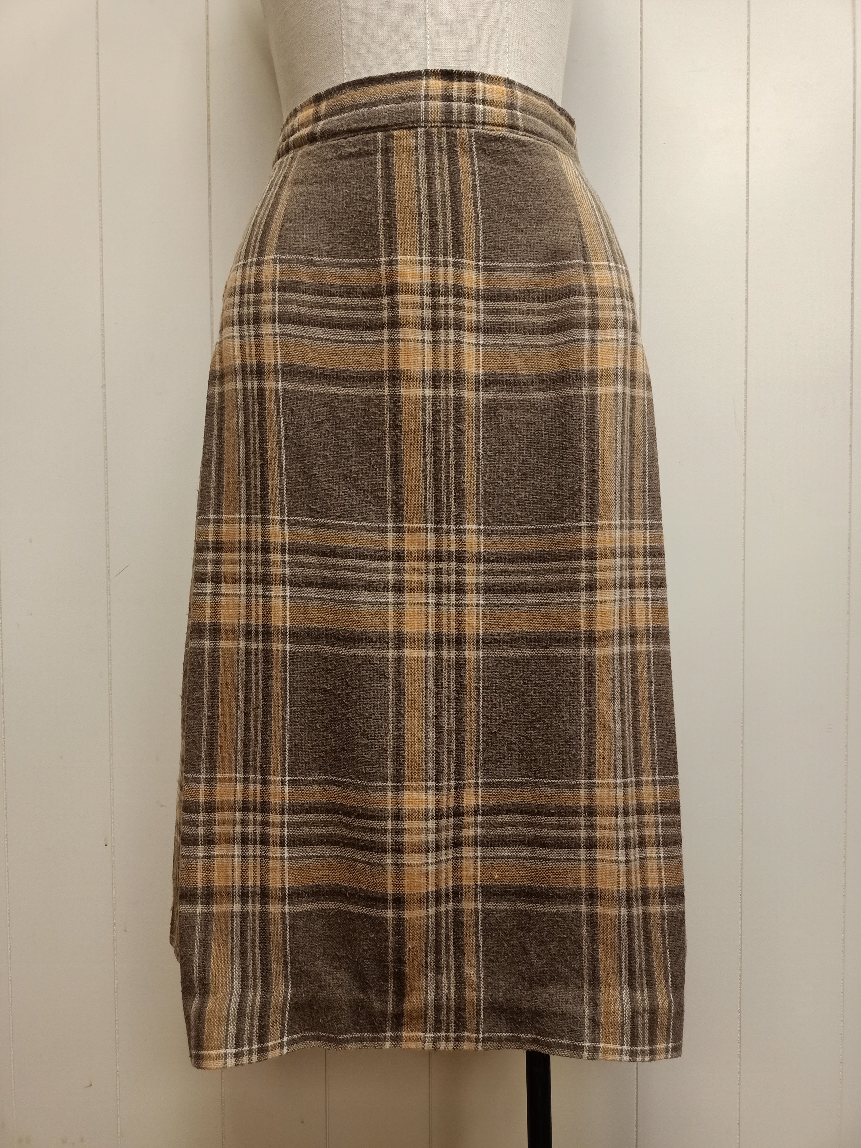 Vintage Brown & Orange Plaid Skirt