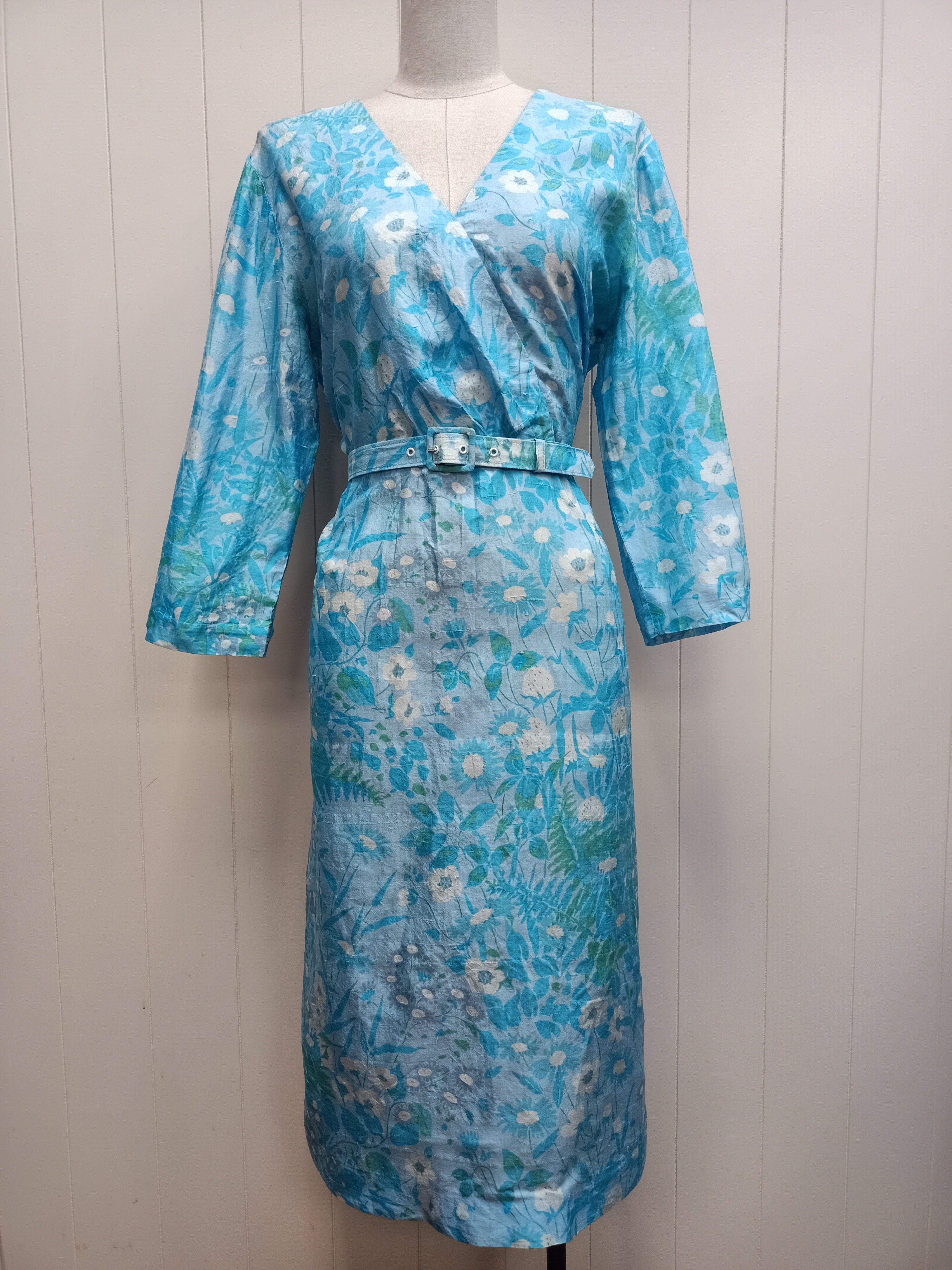 Vintage Floral Slub Satin Dress