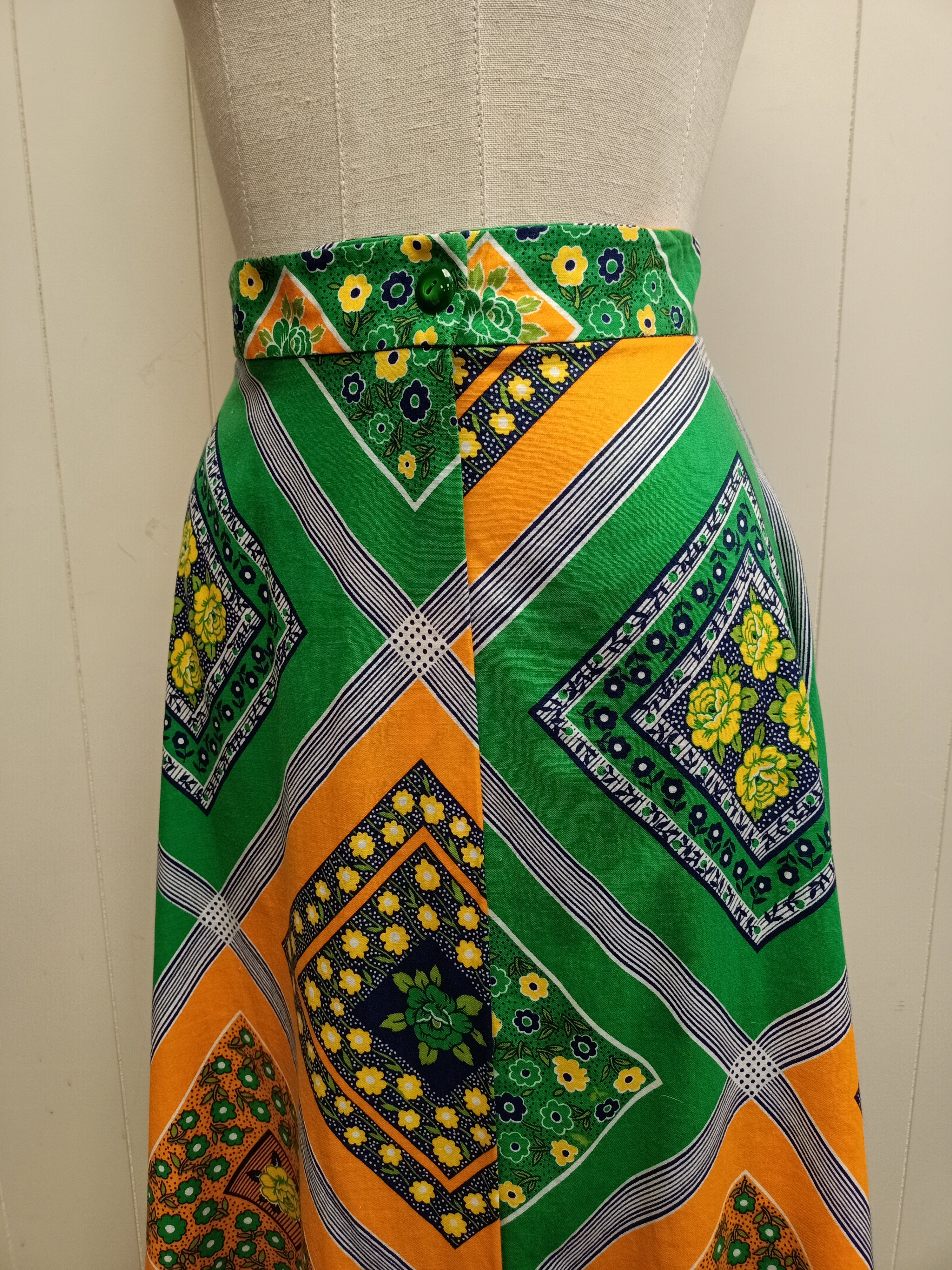 Vintage Cobor Gowns Panel Print Skirt