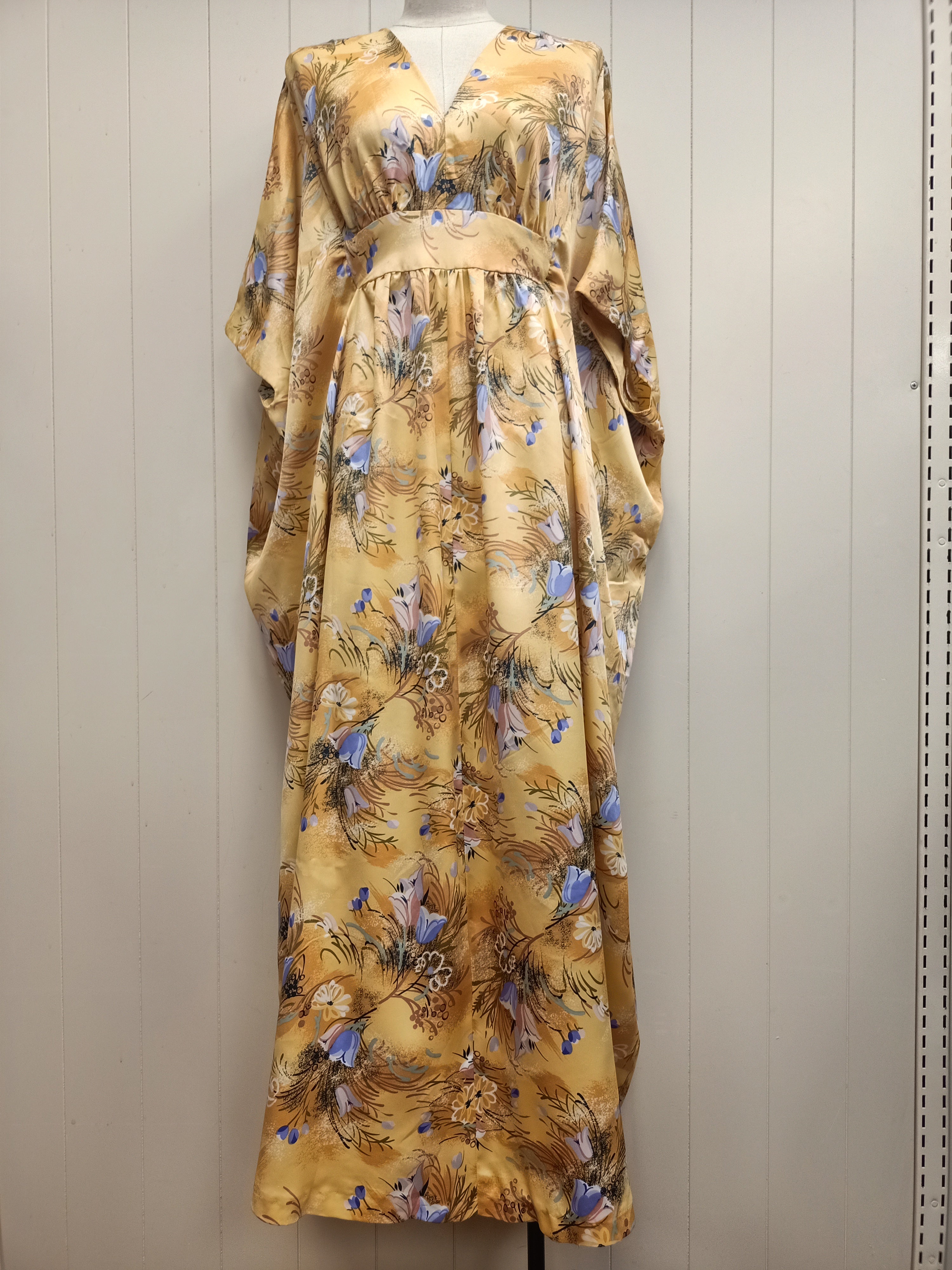Vintage Light Yellow Floral Caftan Dress