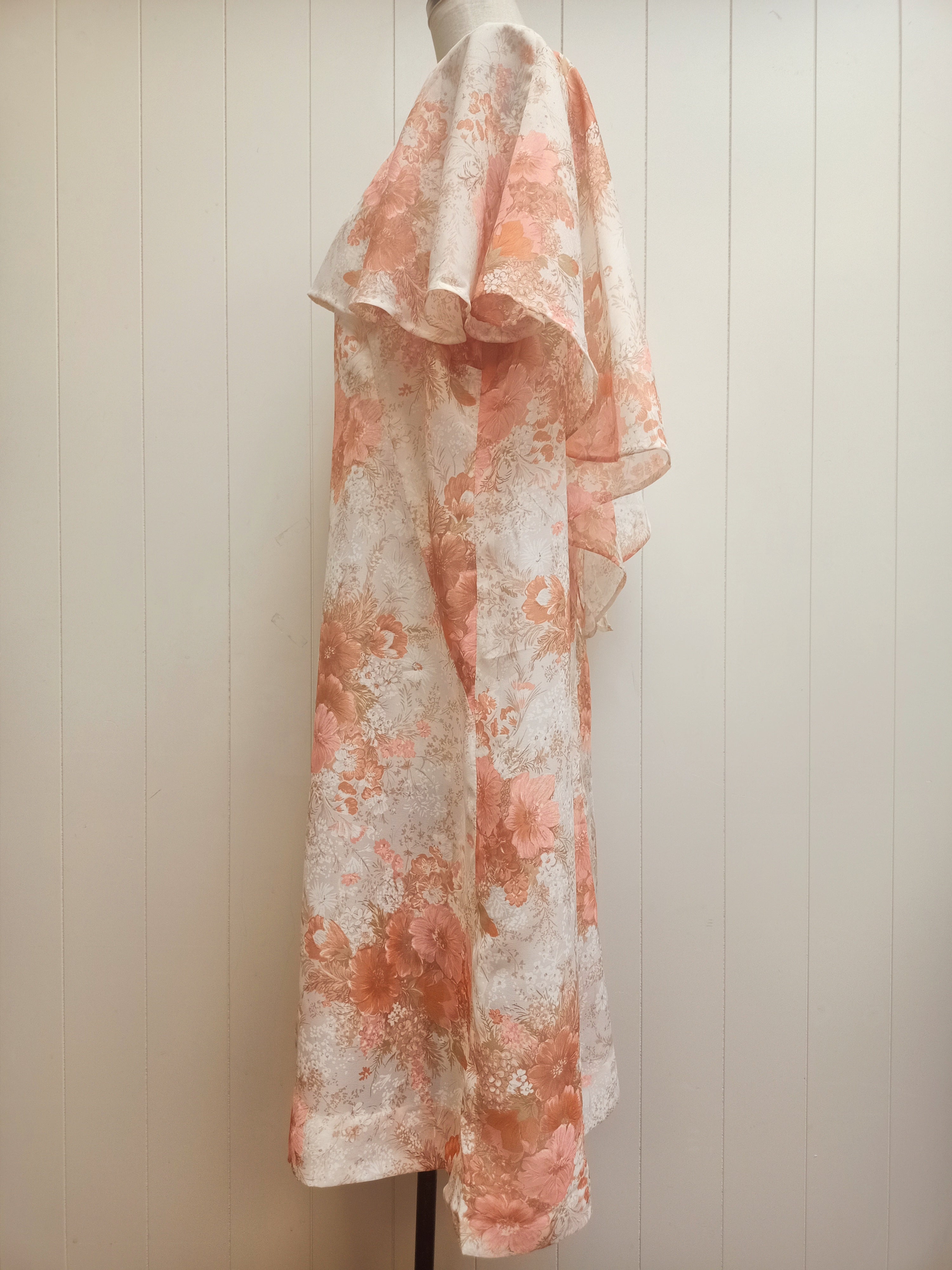 Vintage Peach Floral Chiffon Dress