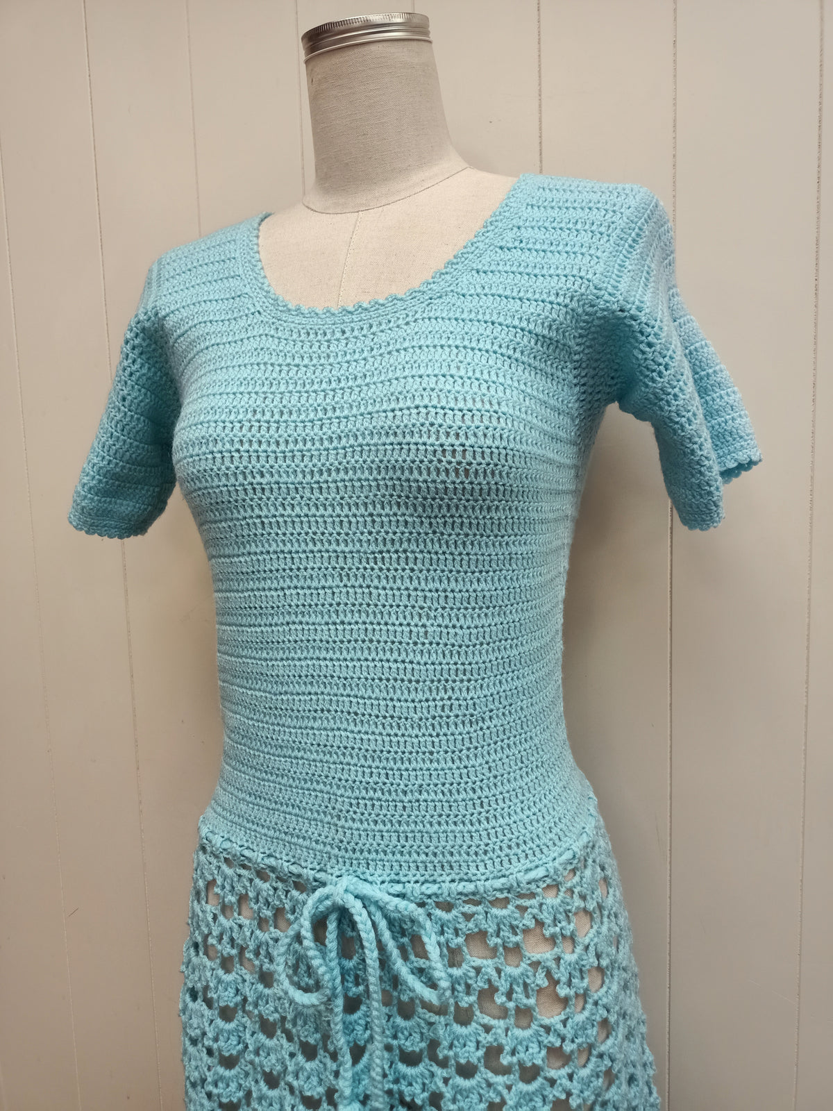 Vintage Aqua Blue Crochet Dress