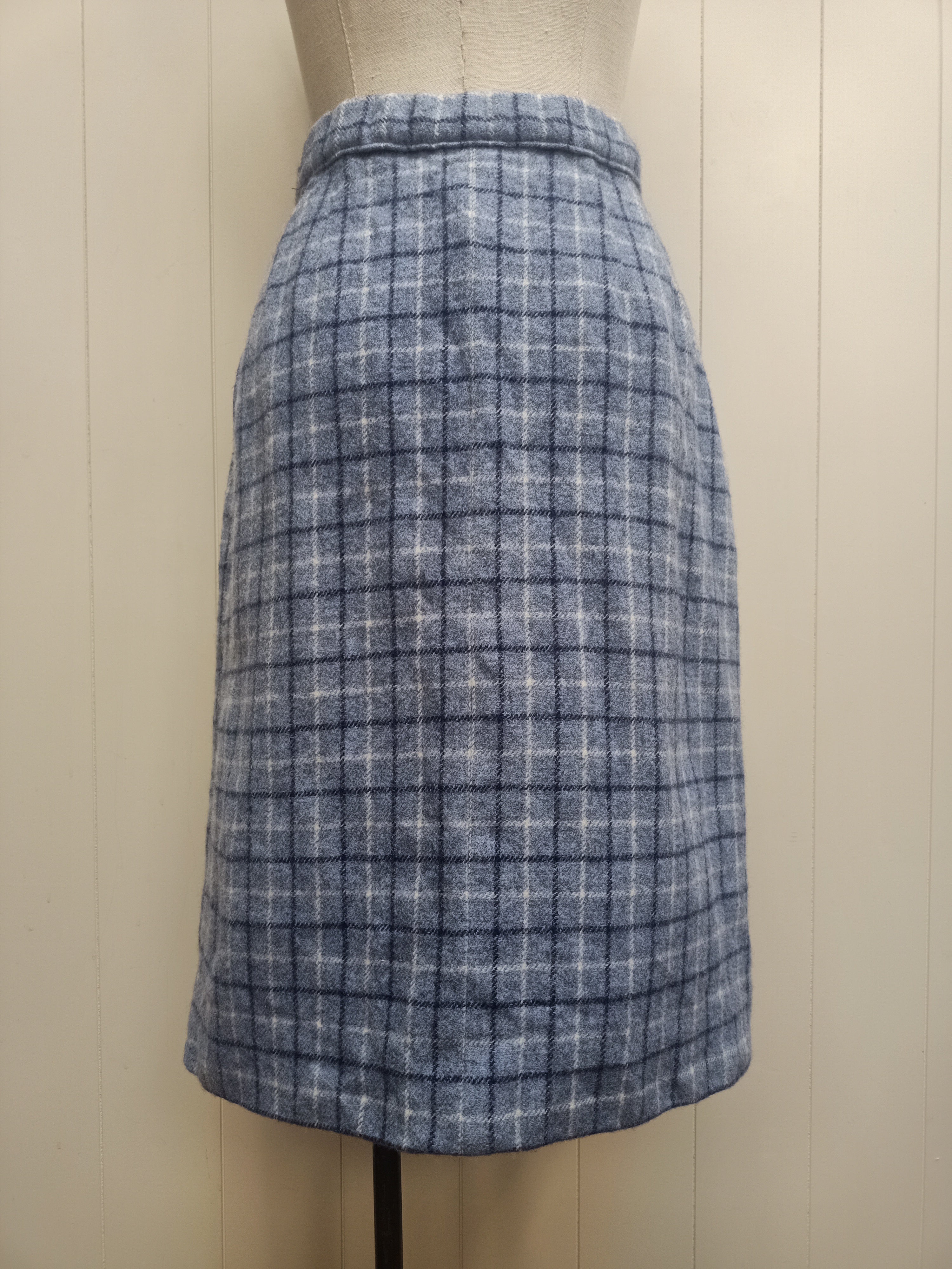 Vintage Pale Blue Plaid Skirt