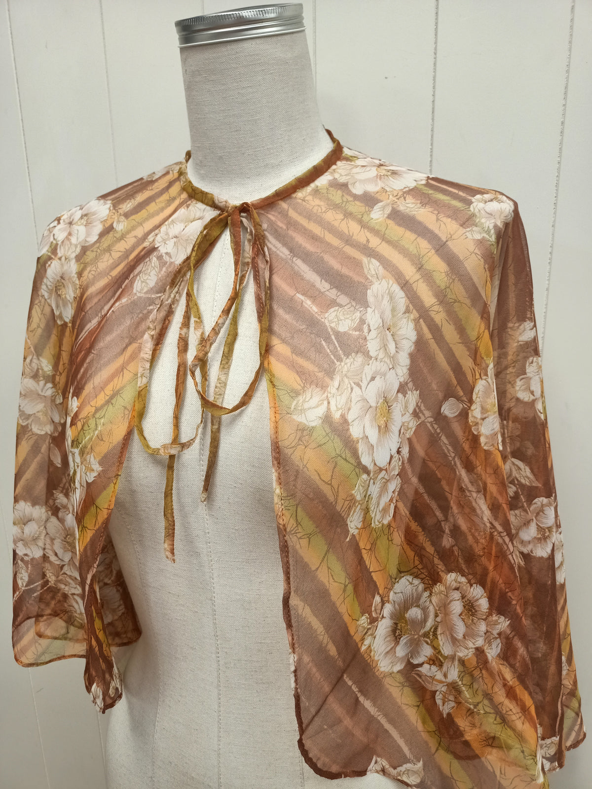 Vintage Orange Floral Chiffon Cape