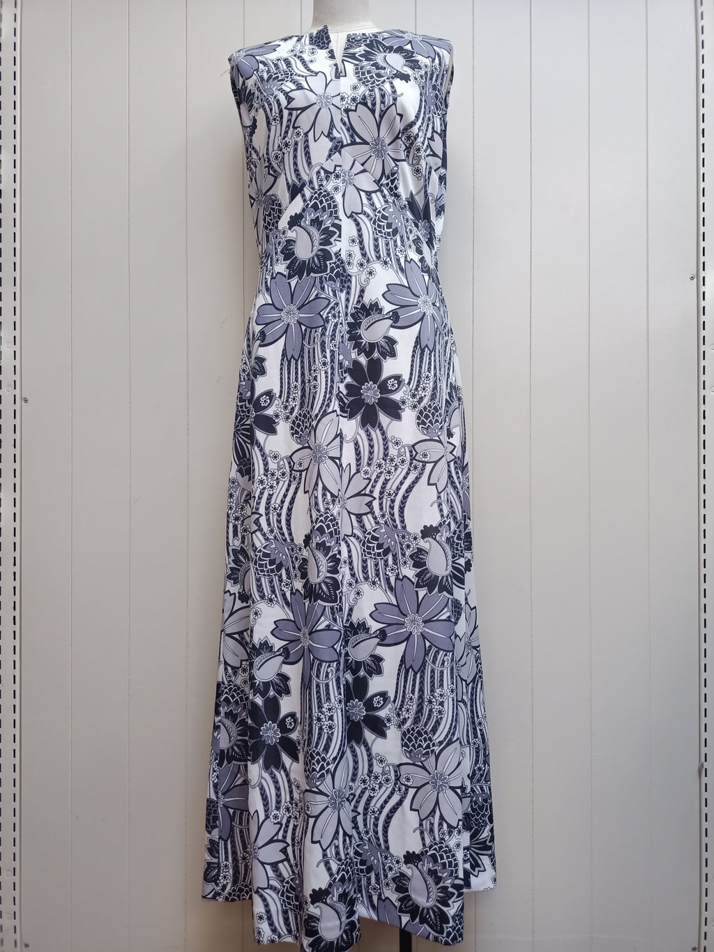 Vintage Monochrome Floral Maxi Dress
