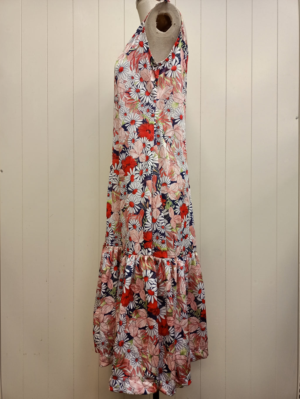Vintage Red & Coral Floral Tiered Dress