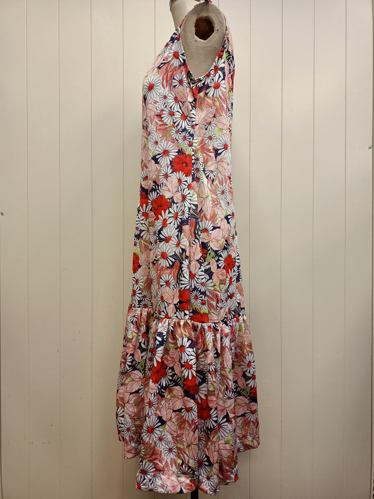 Vintage Red & Coral Floral Tiered Dress