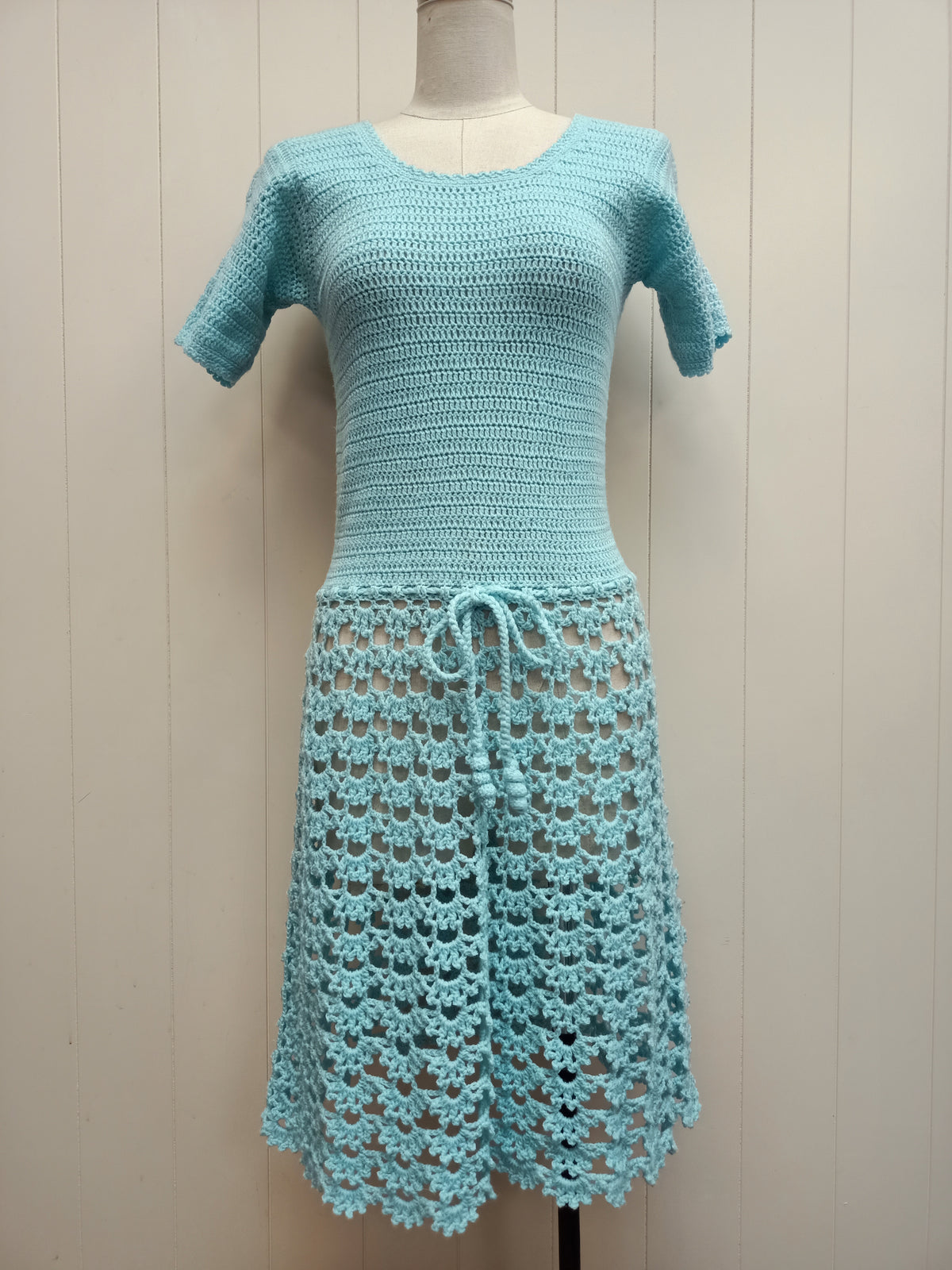 Vintage Aqua Blue Crochet Dress