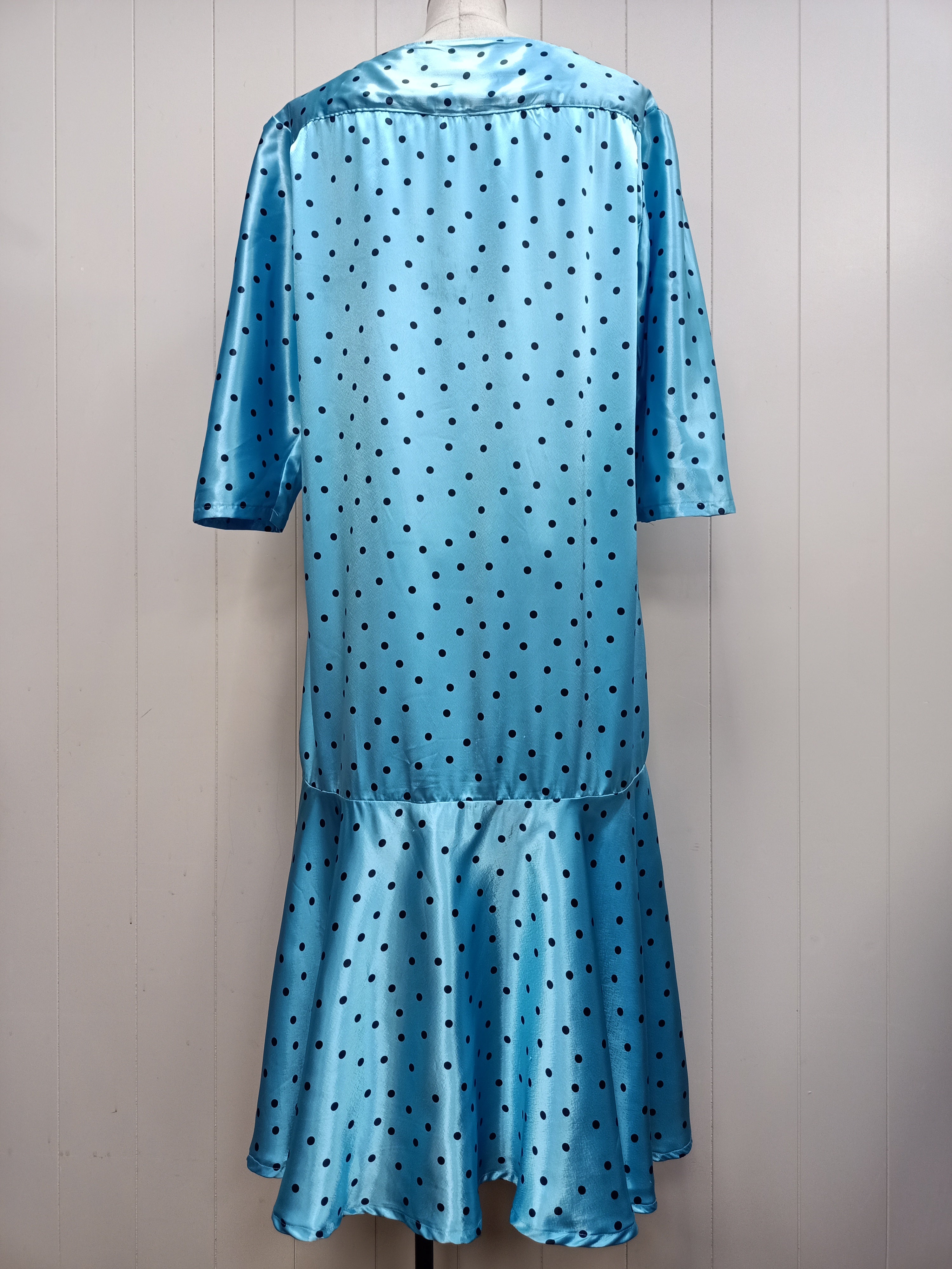 Vintage Polka Dot Satin Drop Waist Dress