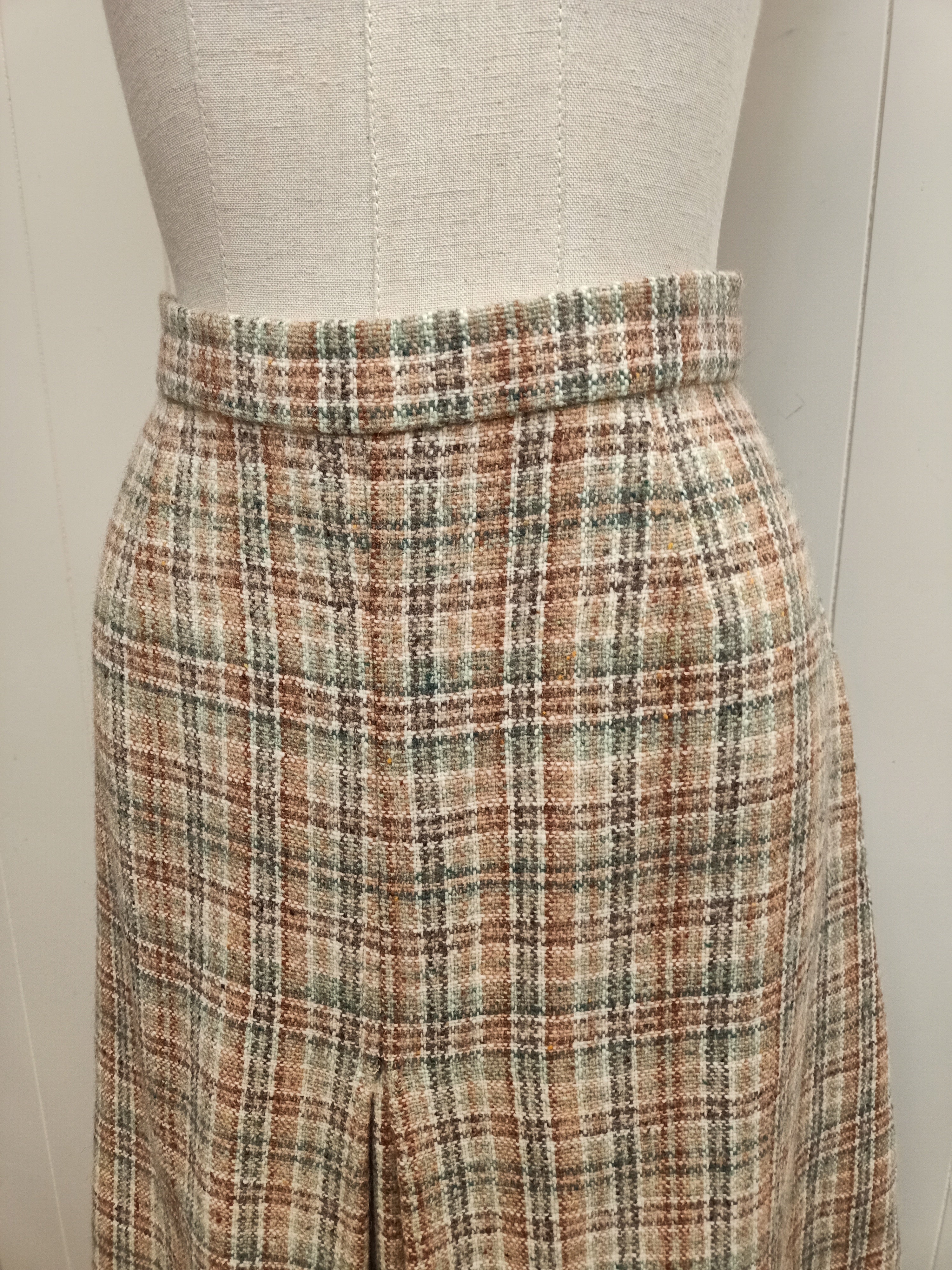 Vintage Cream, Rust & Green Plaid Skirt