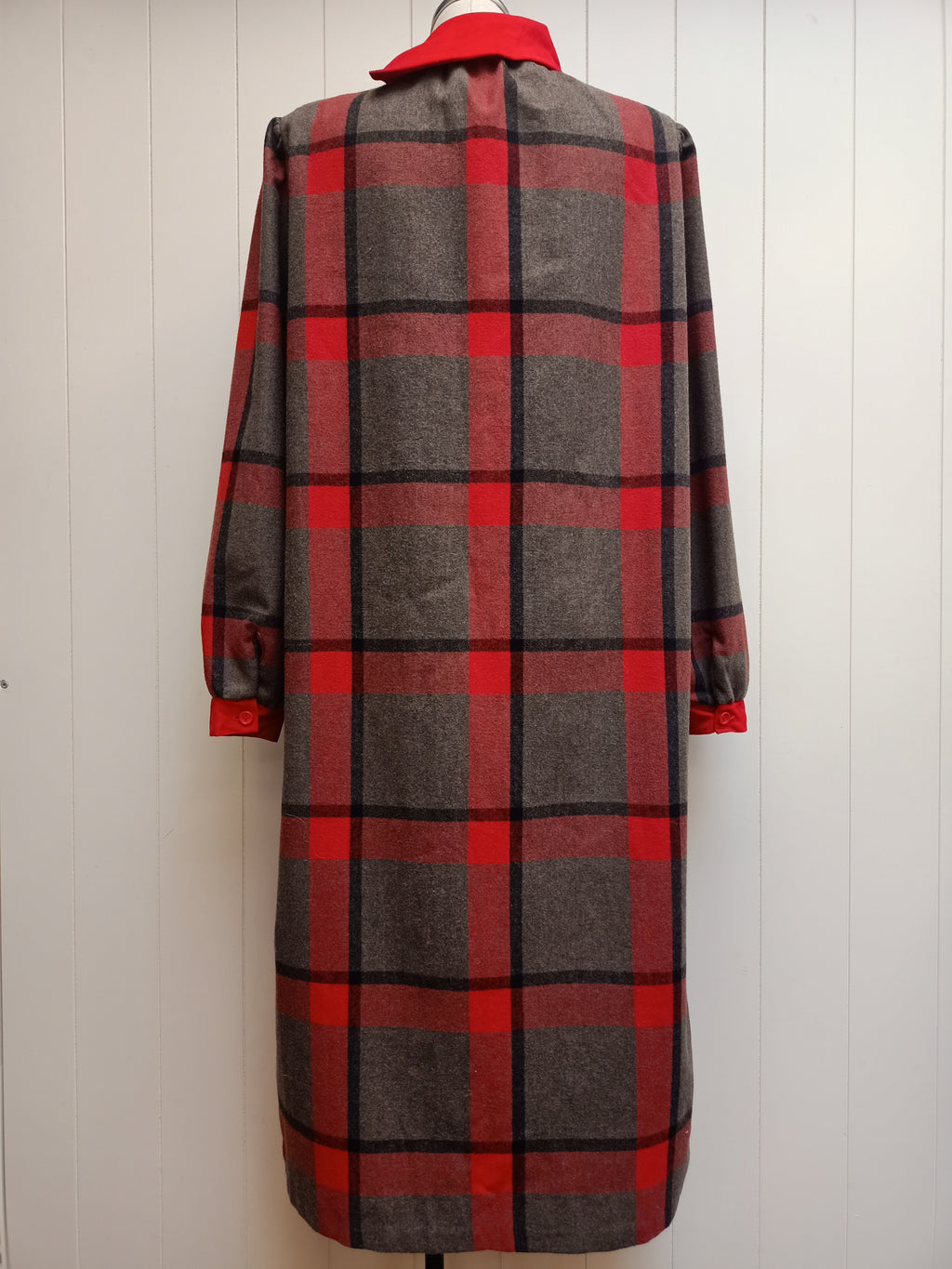 Vintage Red Collar Checkered Dress