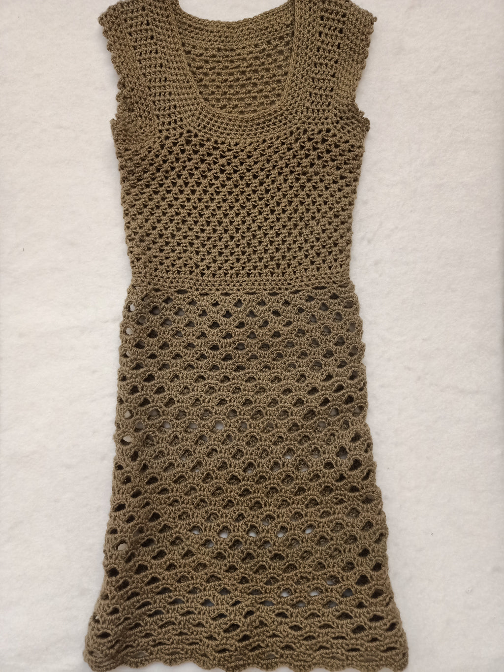 Retro Khaki Green Crochet Dress