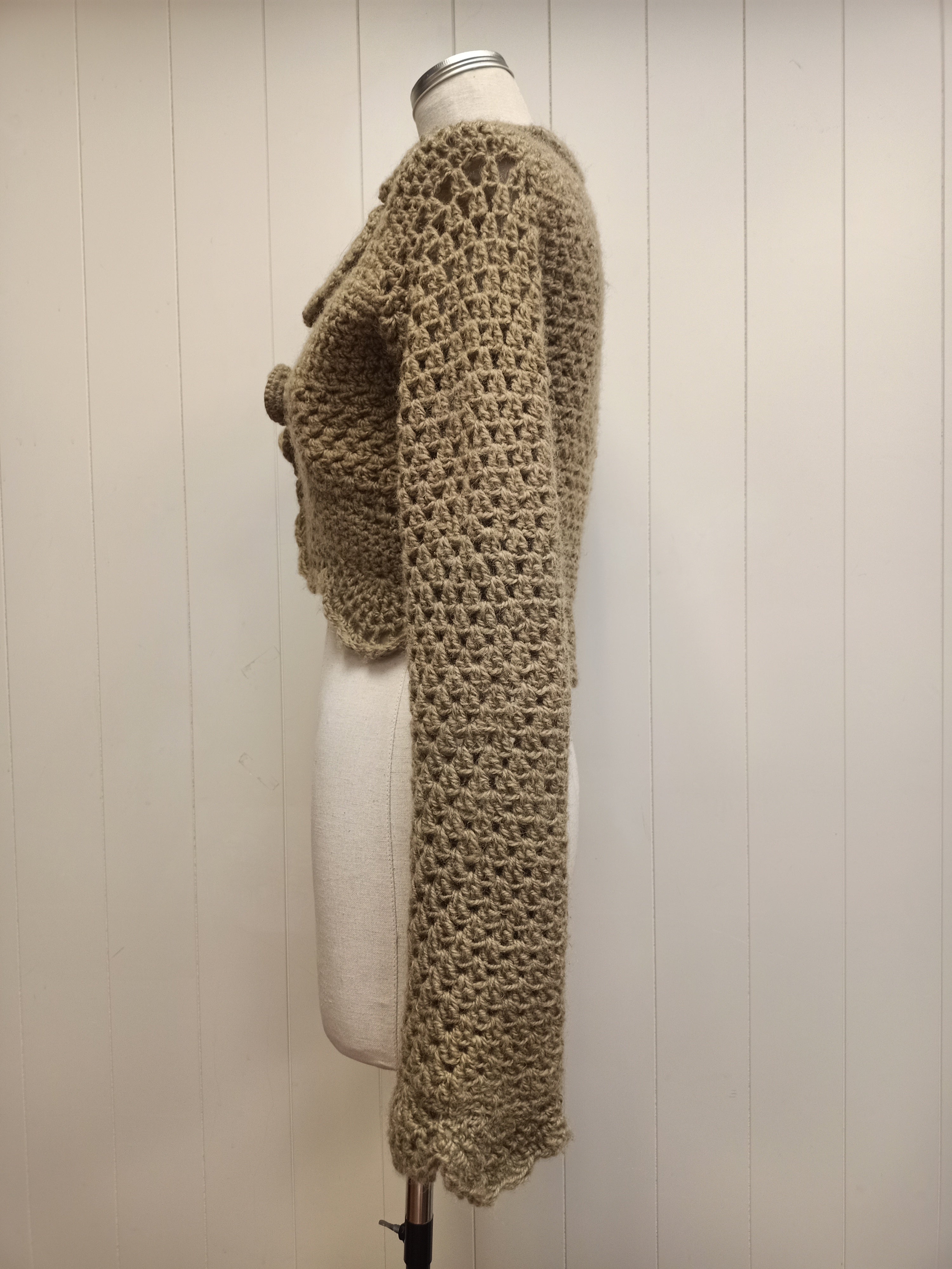 Retro Khaki Green Crochet Bolero