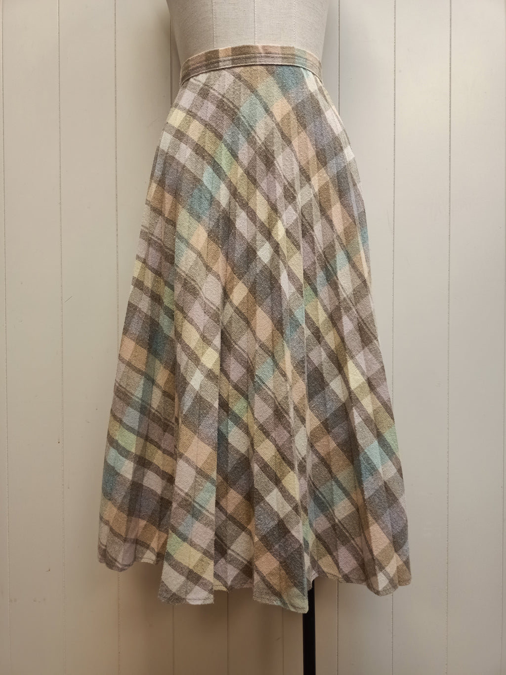 Vintage Pastel Check Pleat Skirt