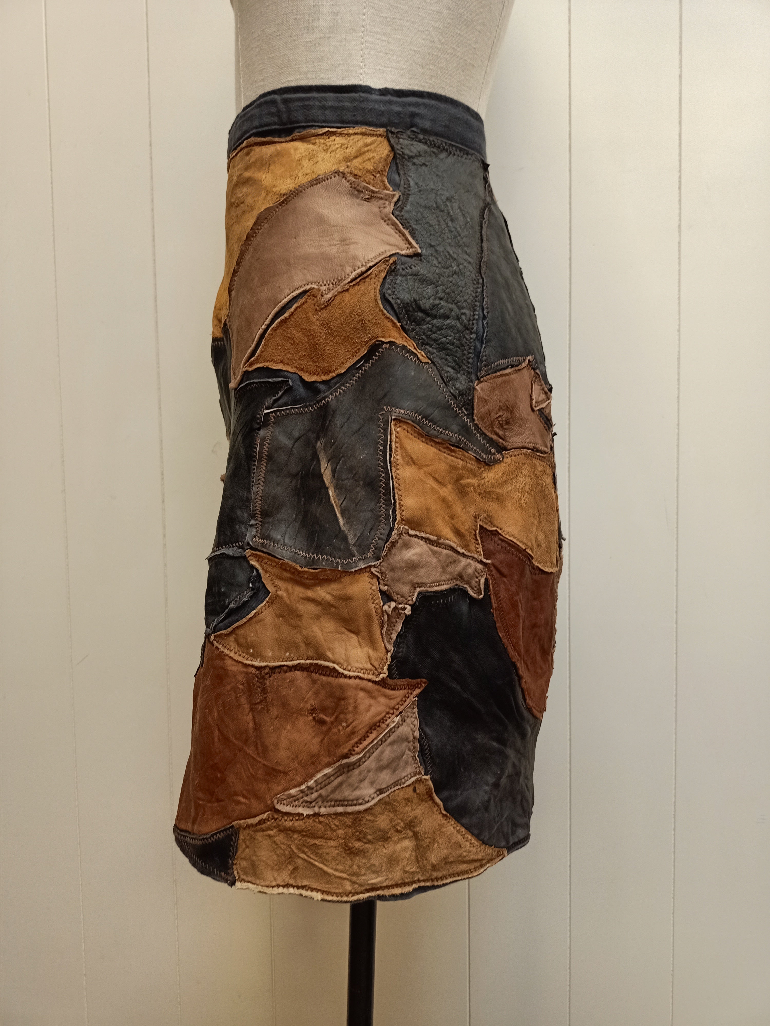 Vintage Leather Patchwork Skirt