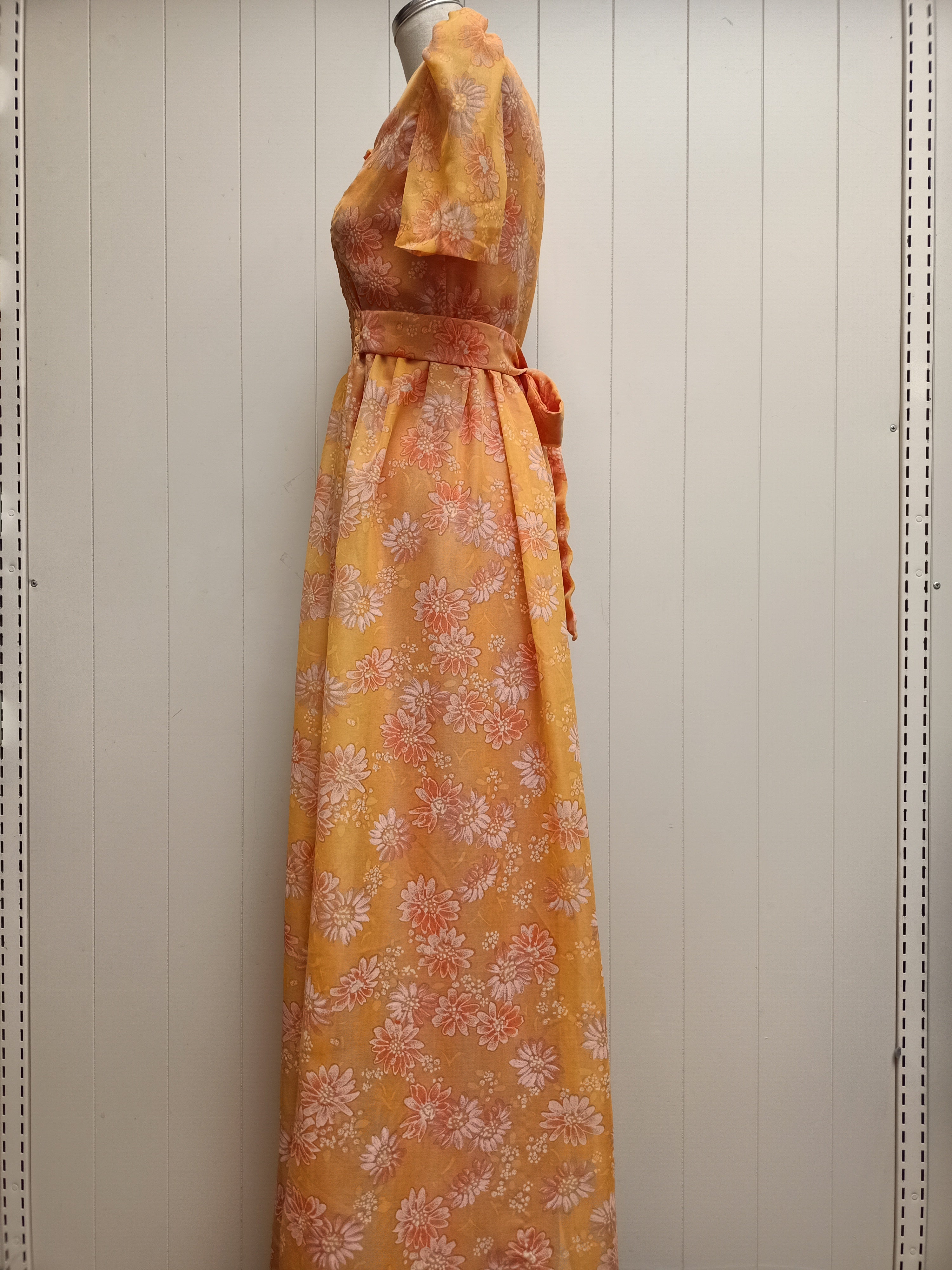 Vintage Orange Floral Maxi Dress
