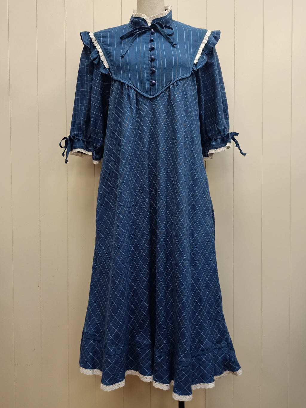 Vintage Blue Check Prairie Dress