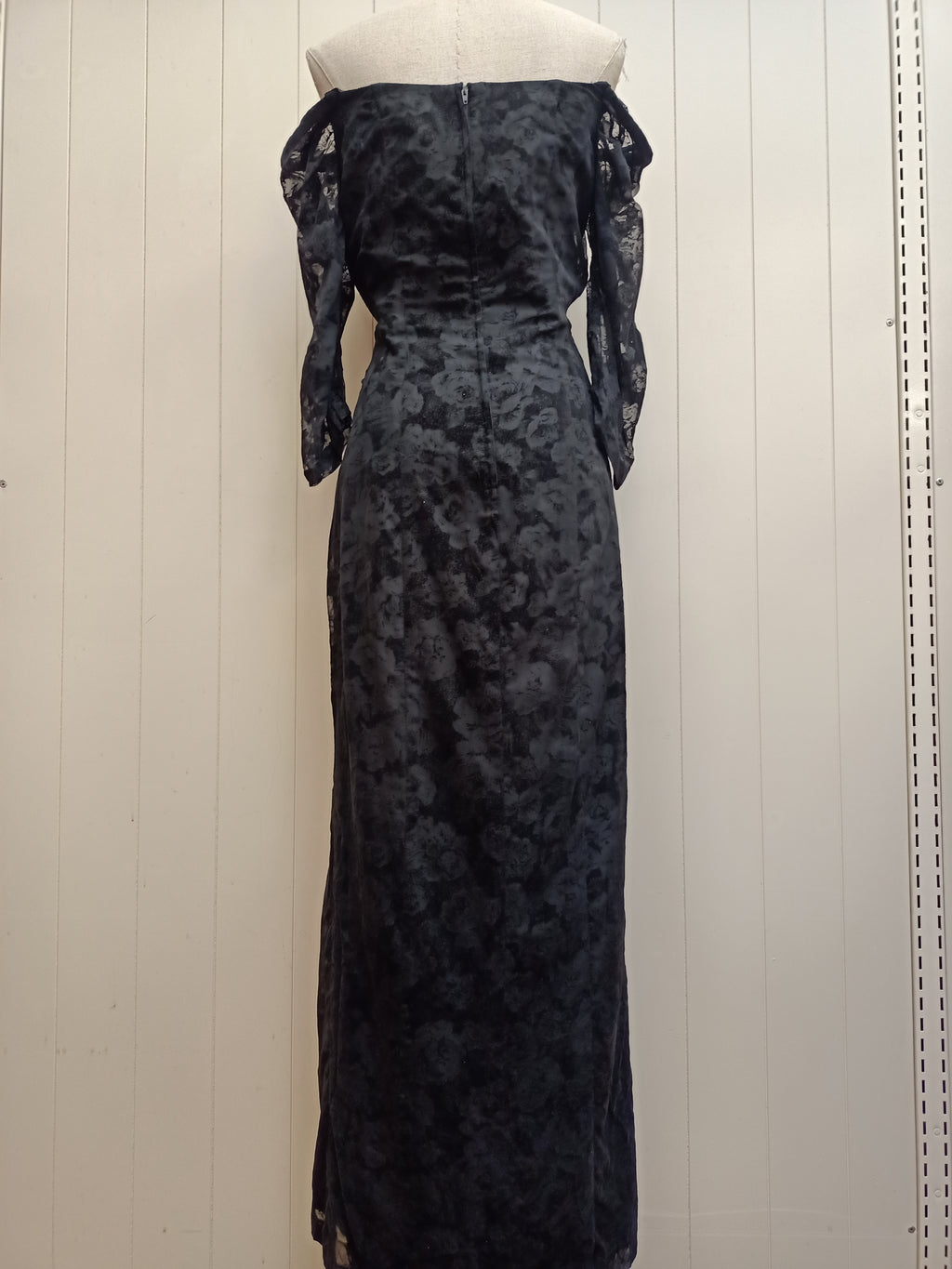 Vintage Black Floral Off Shoulder Dress