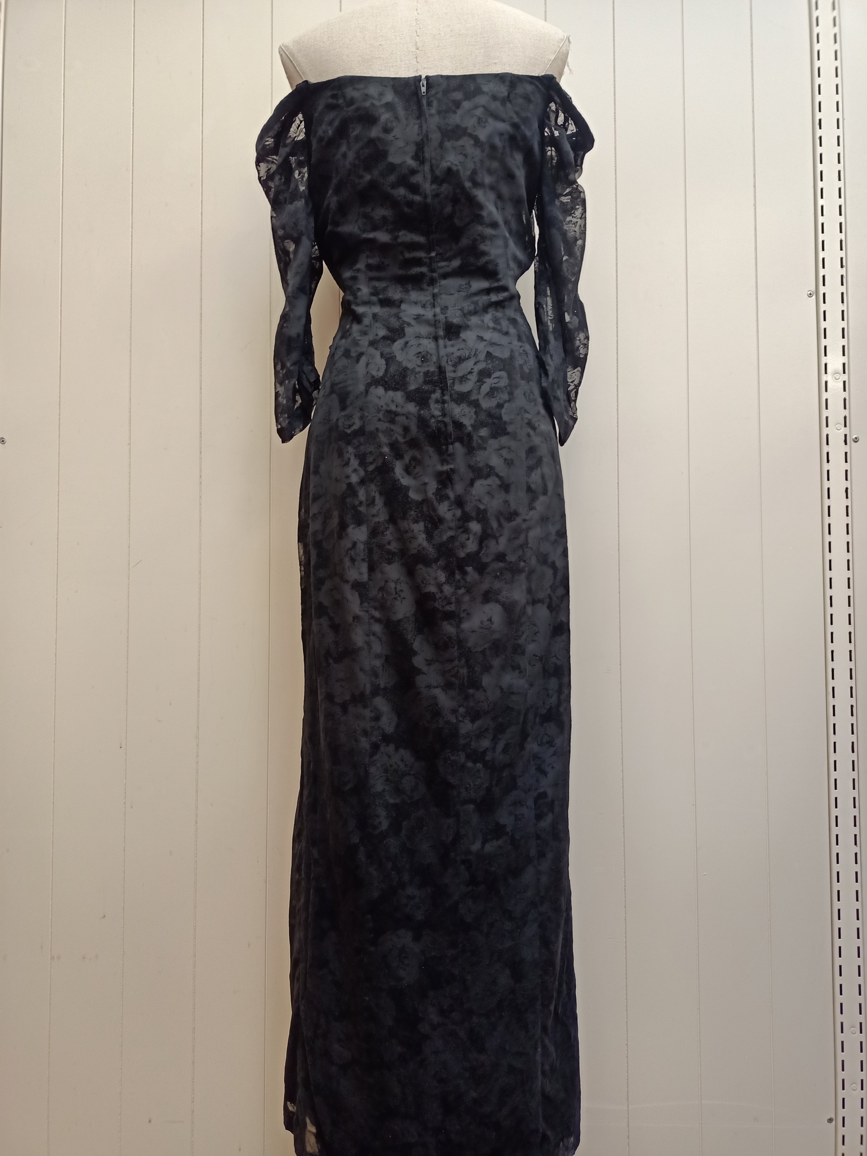 Vintage Black Floral Off Shoulder Dress