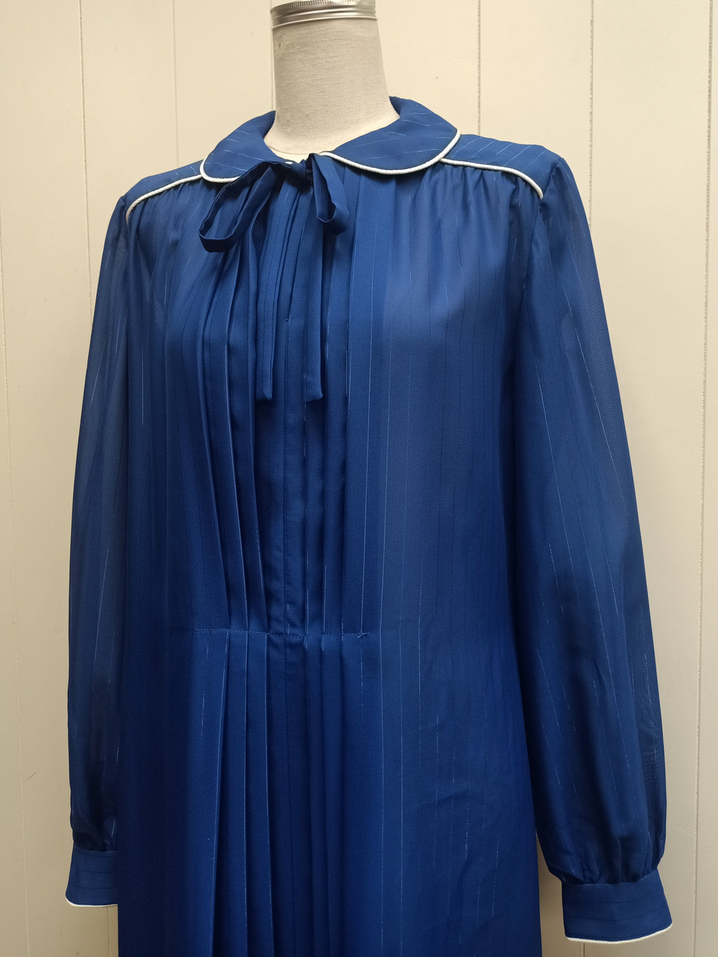 Vintage Blue Striped Chiffon Dress
