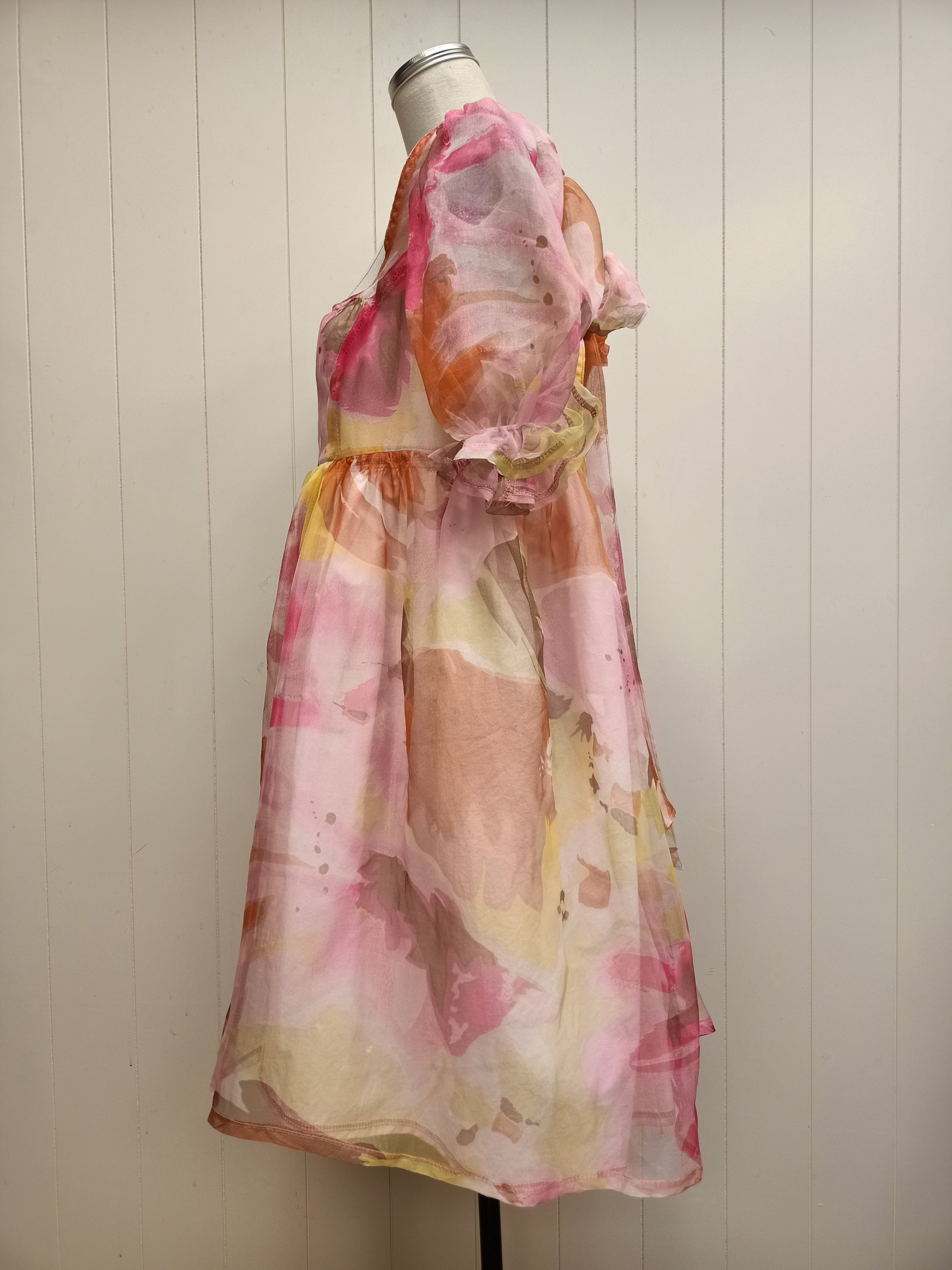 Remnants Pink Abstract Silk Dumpling Dress