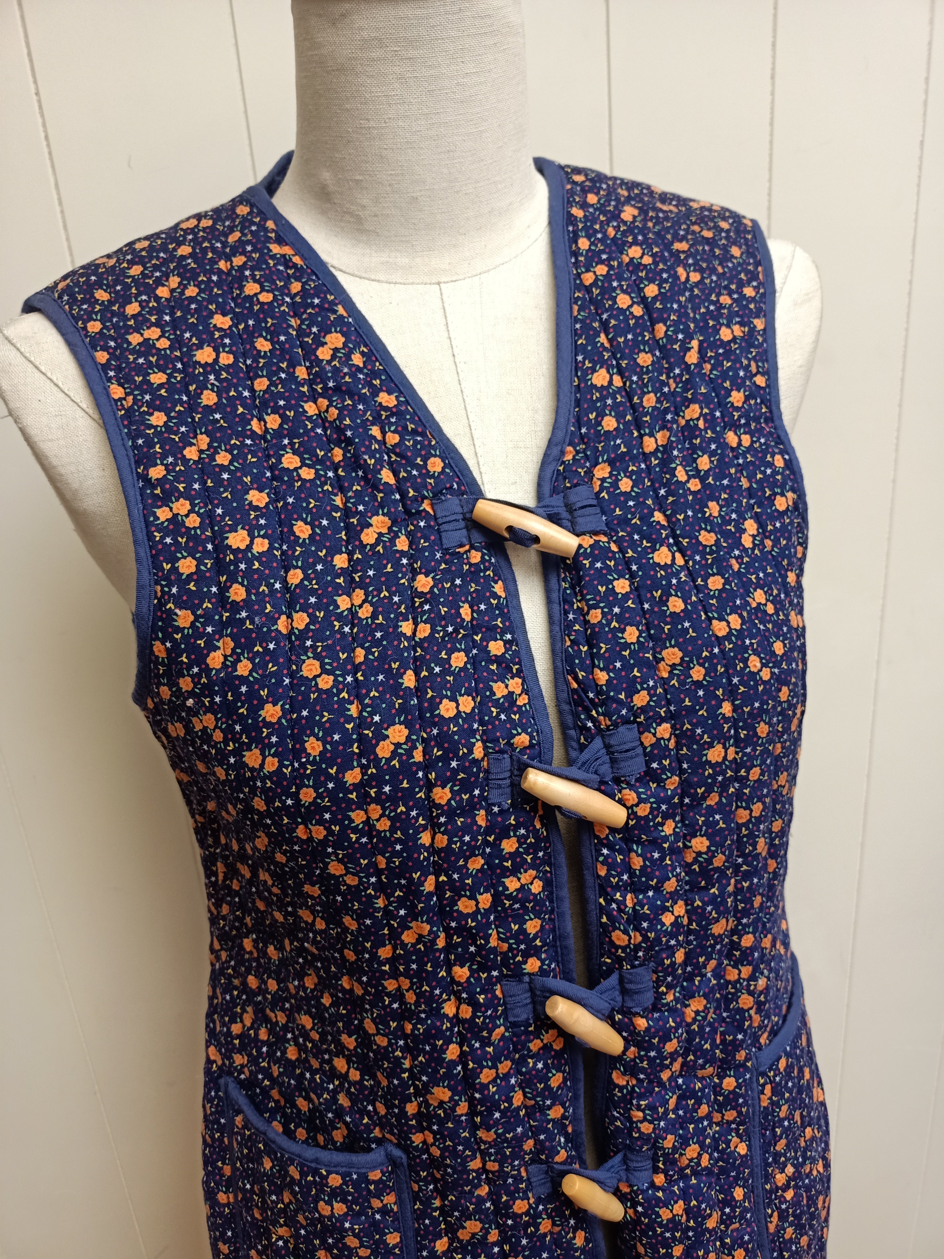 Vintage Navy Floral Puffer Vest