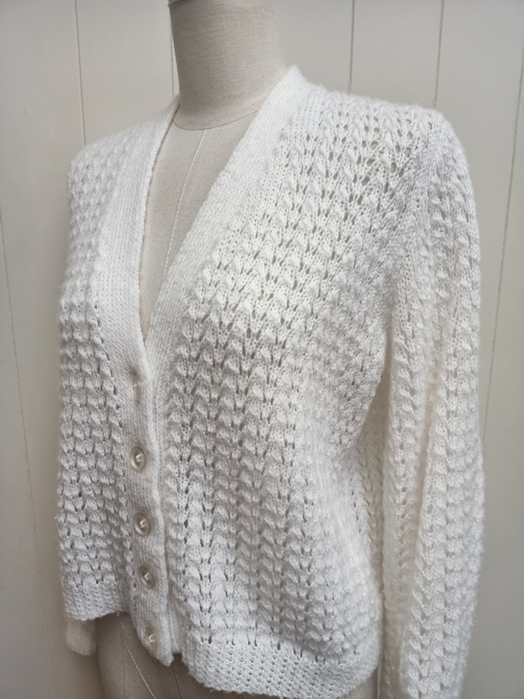 Vintage White Knitted Pointelle Cardigan