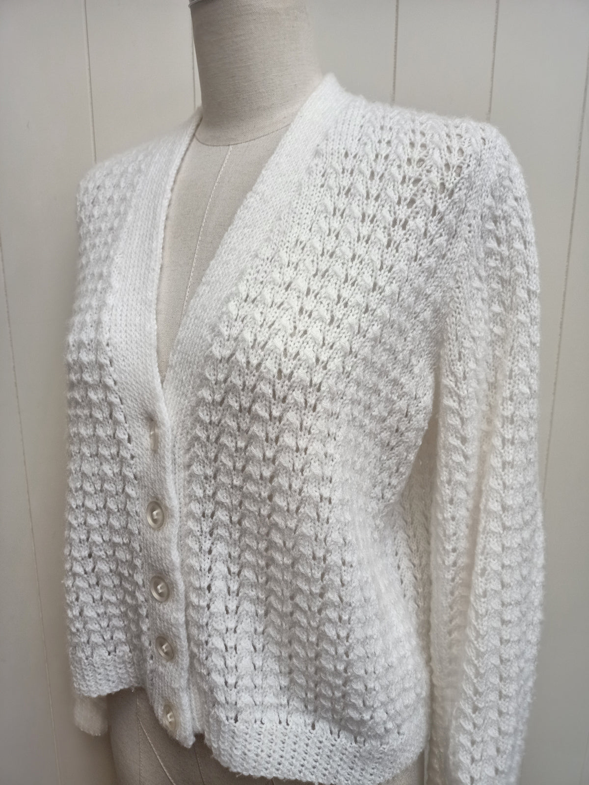Vintage White Knitted Pointelle Cardigan