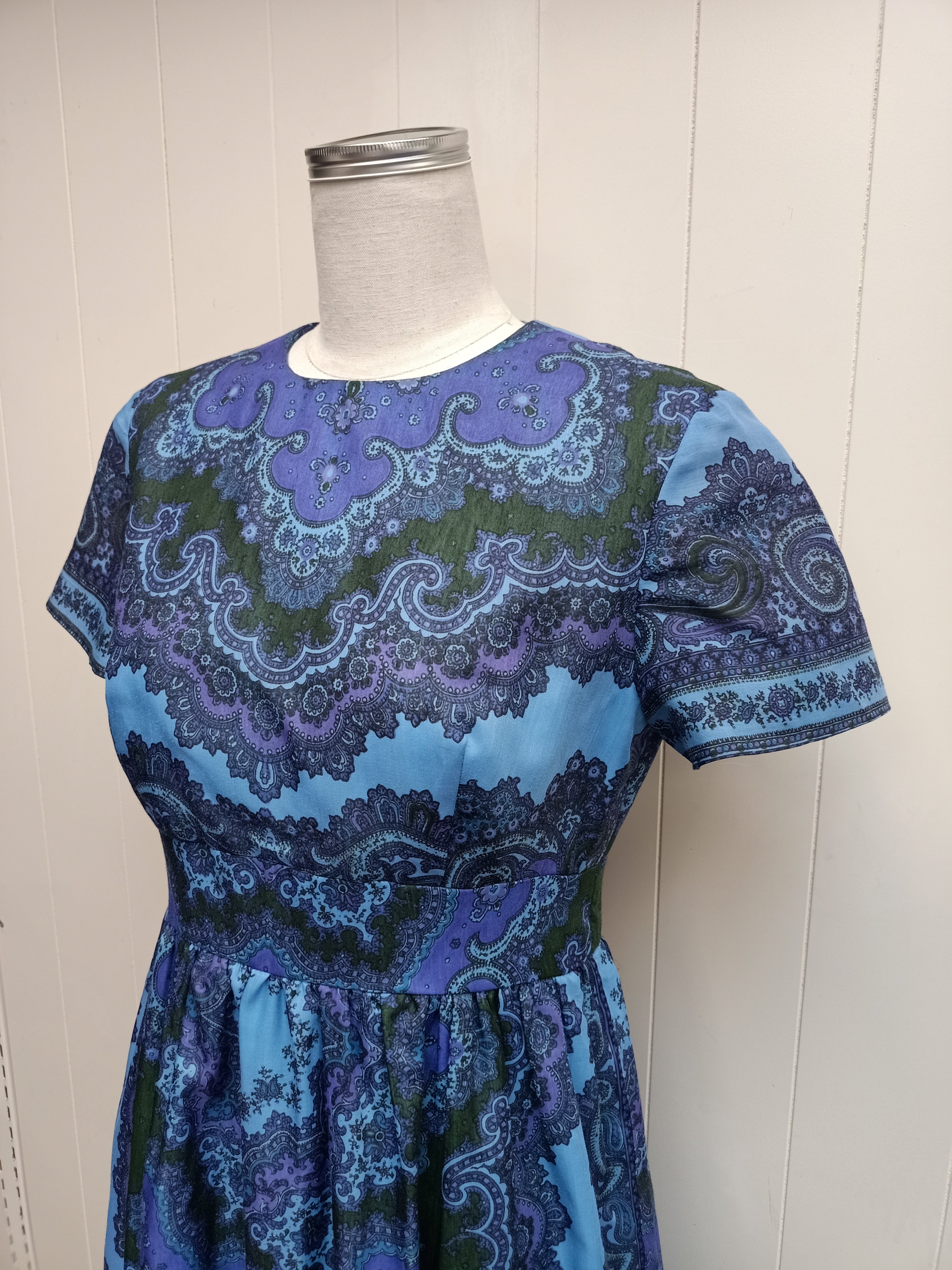 Vintage Blue Paisley Medallion Dress