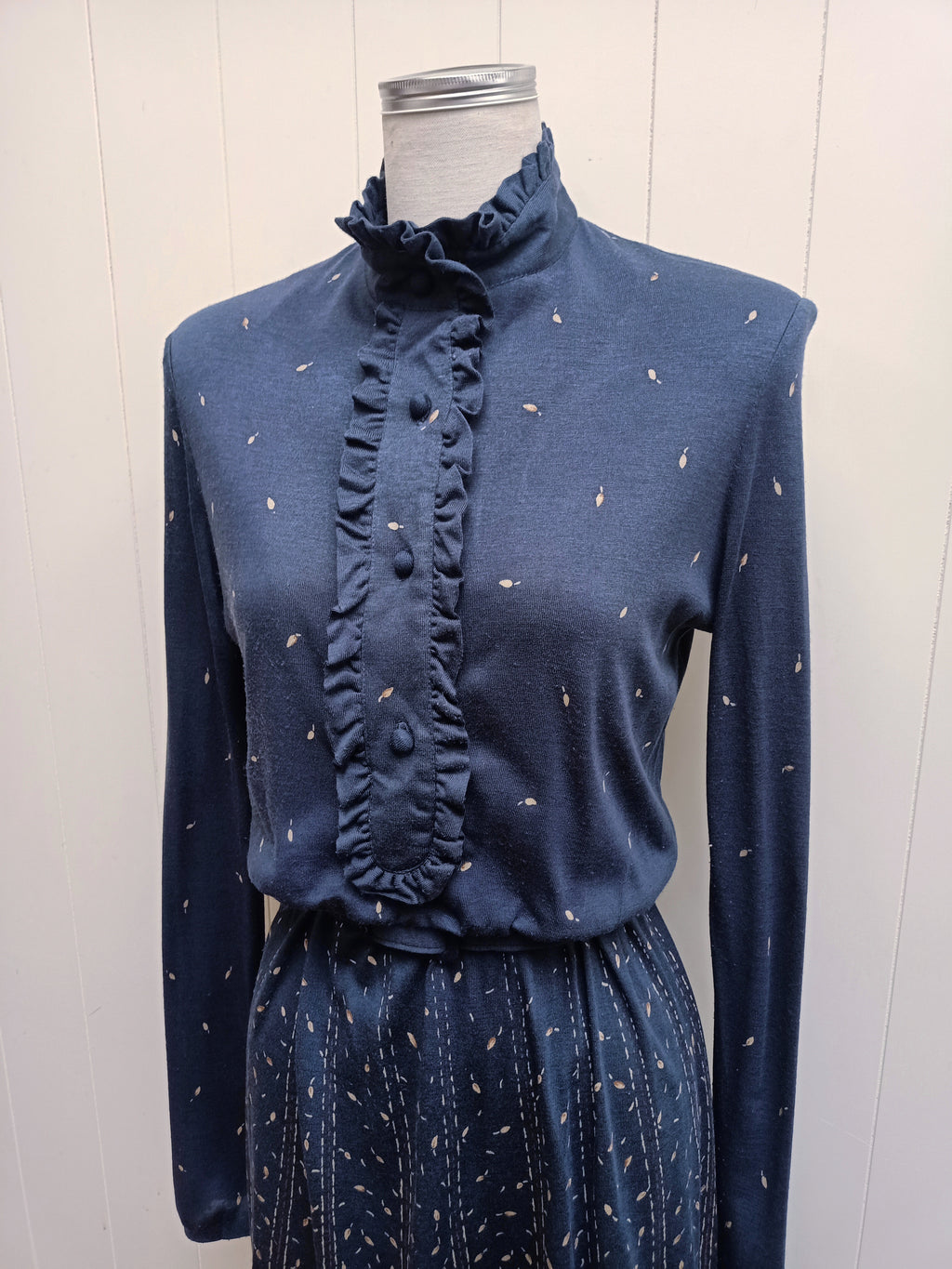 Vintage L'Officiel Leaf Navy Dress