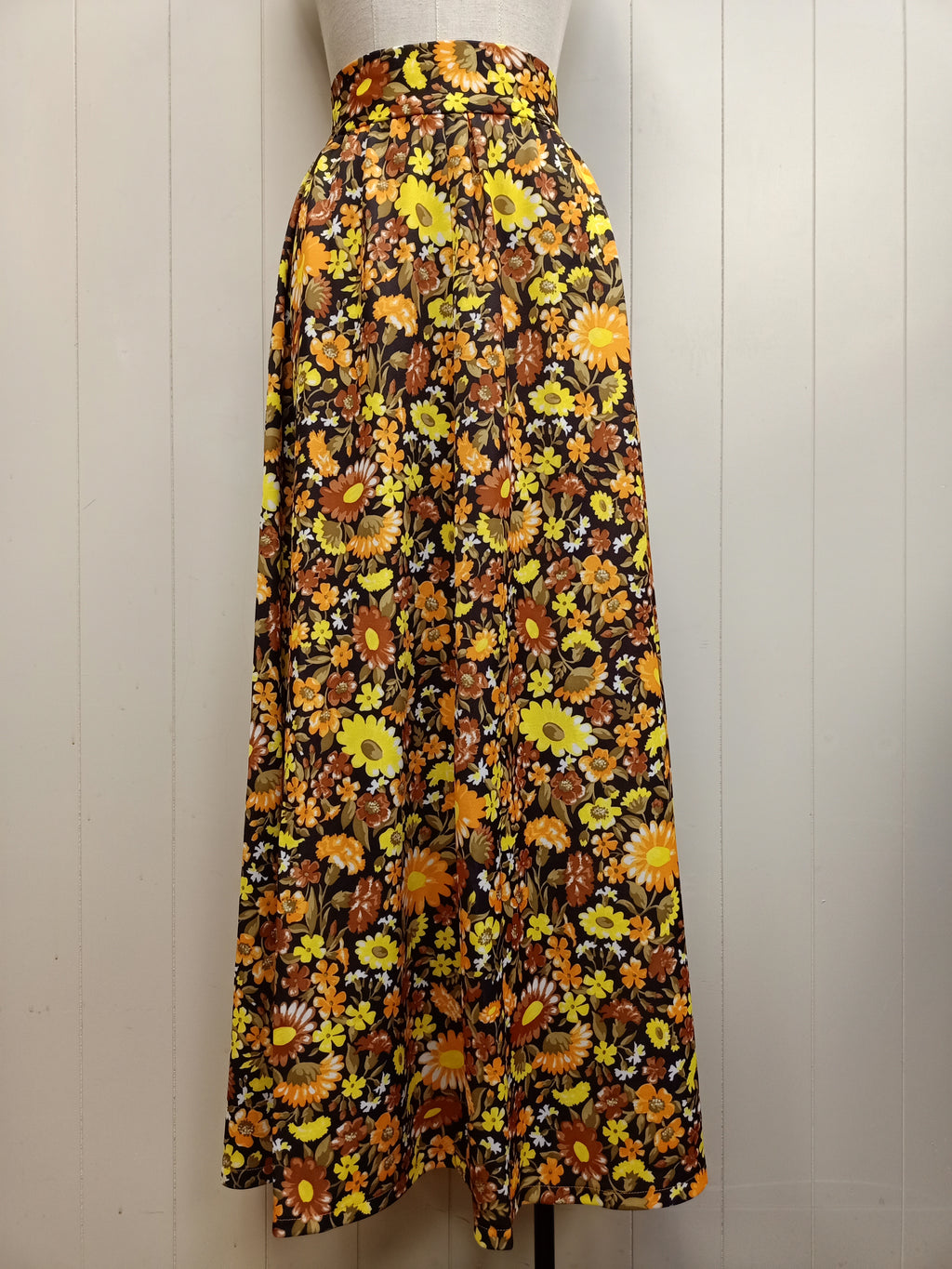 Vintage Orange & Yellow Floral Maxi Skirt