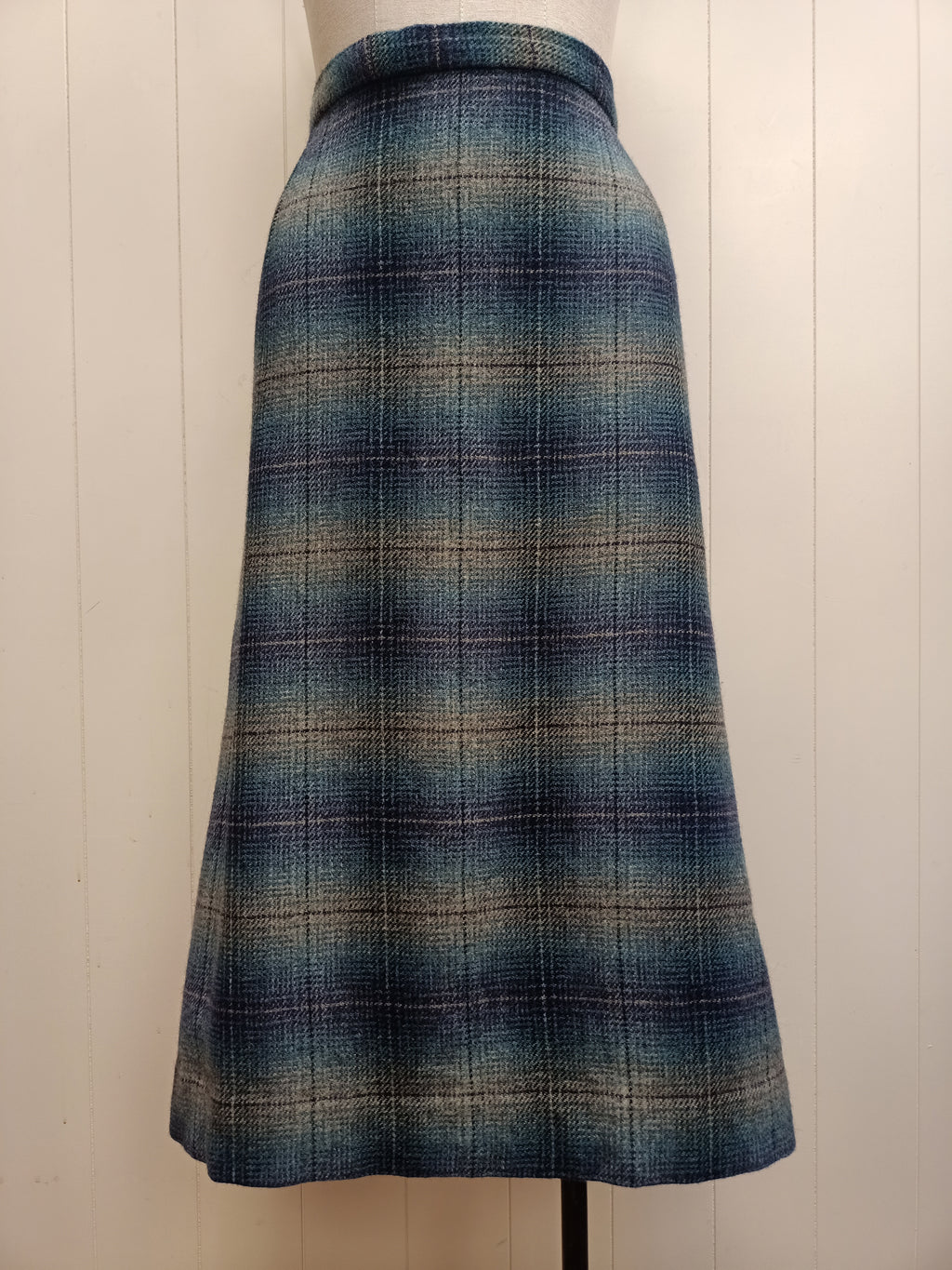 Vintage Teal & Navy Plaid Skirt