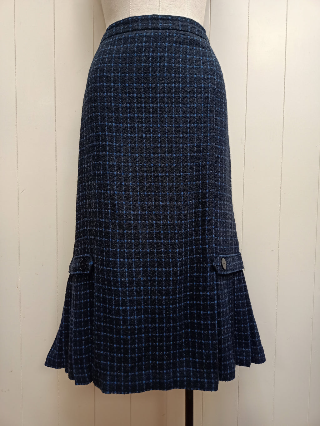 Vintage Black & Blue Windowpane Plaid Skirt