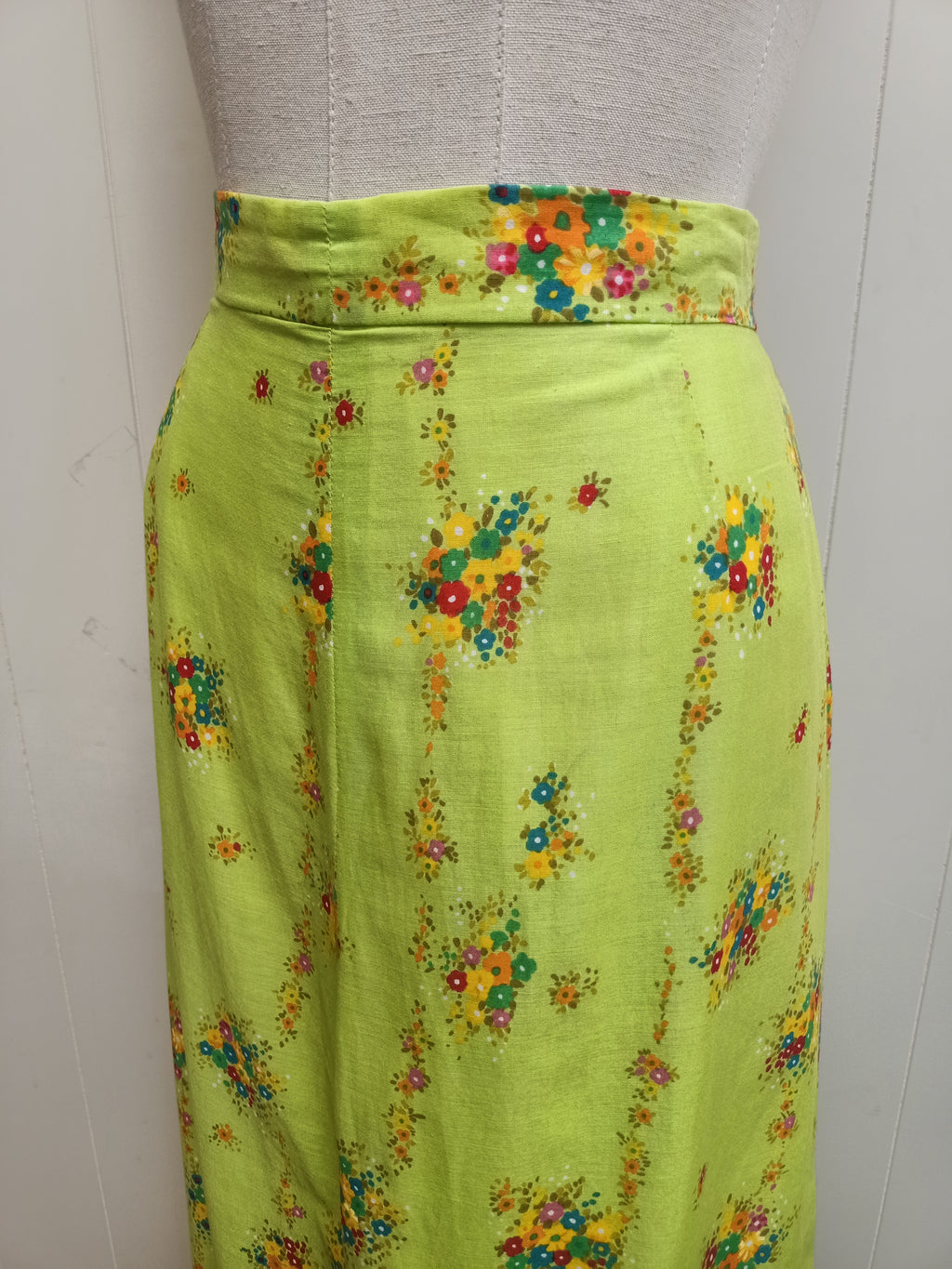 Vintage Lime Green Floral Skirt