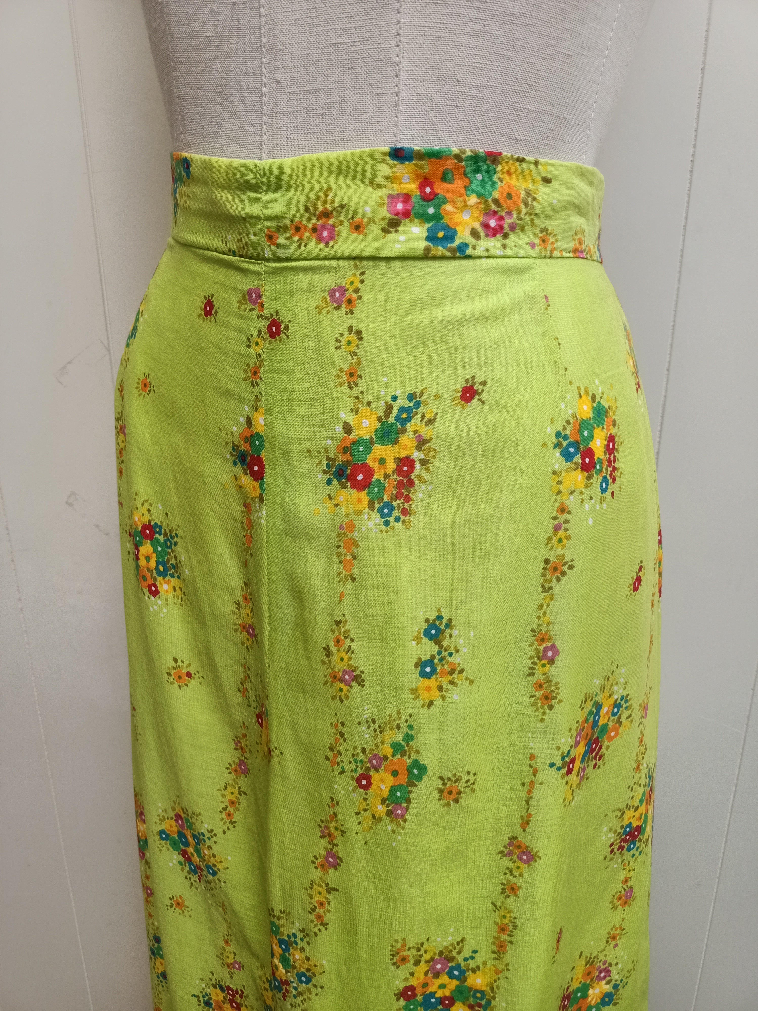 Vintage Lime Green Floral Skirt