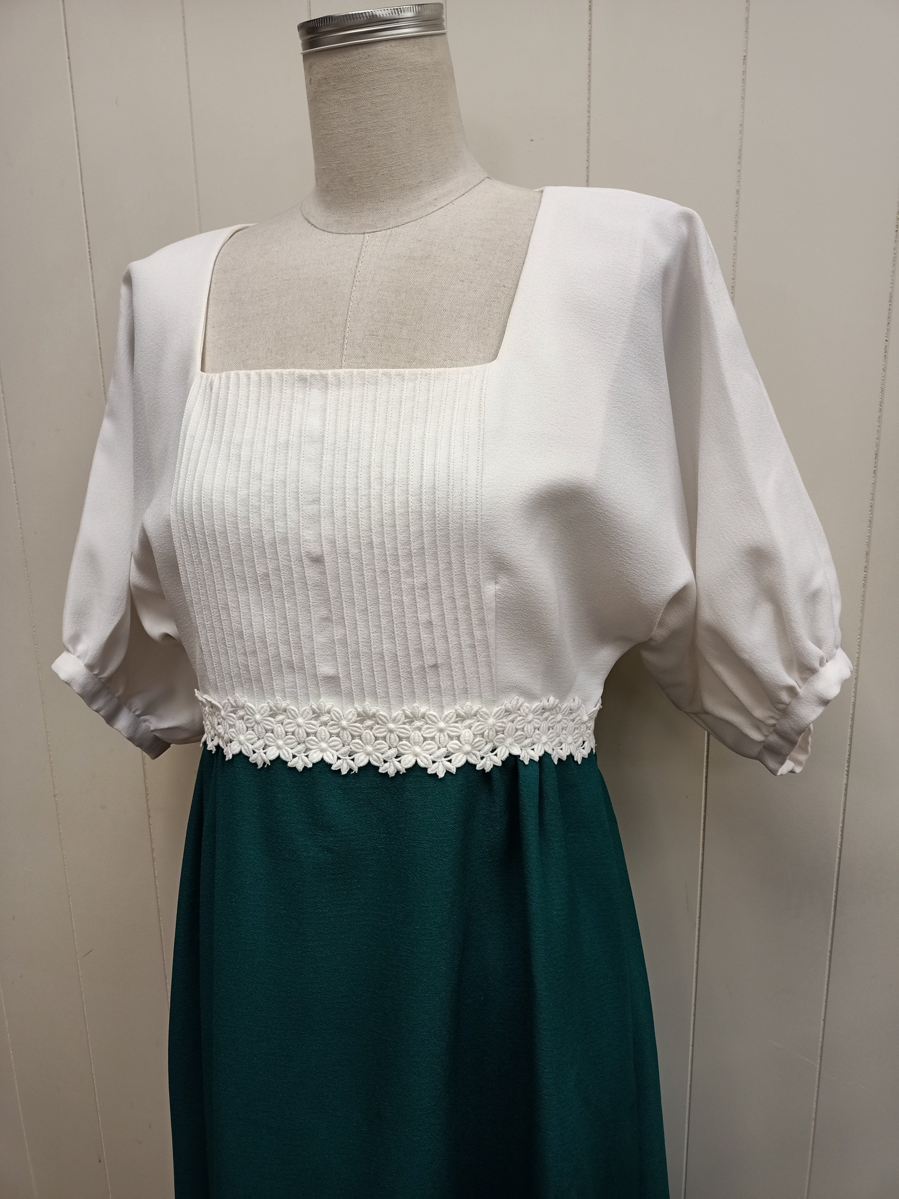 Vintage White & Green Maxi Dress