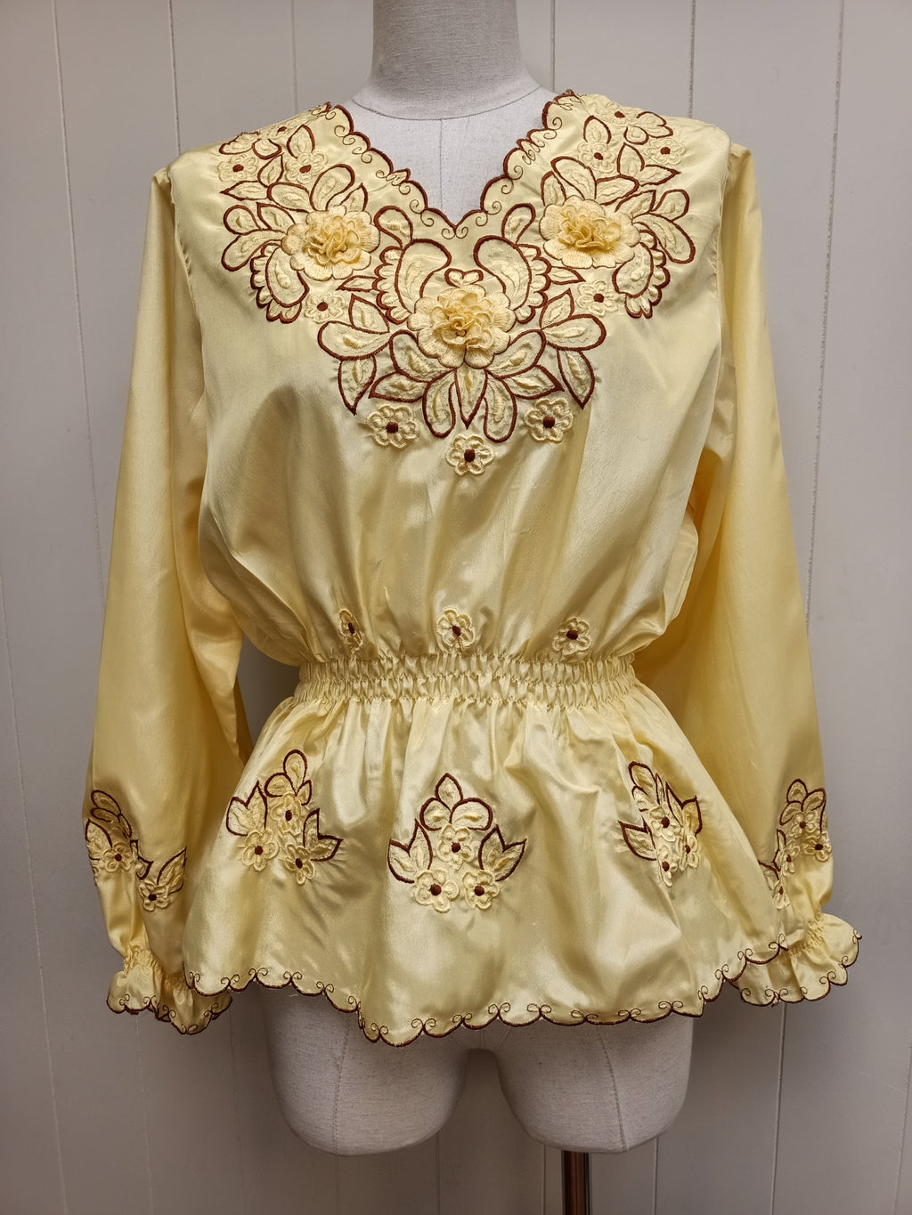 Vintage Yellow Satin Peasant Shirt