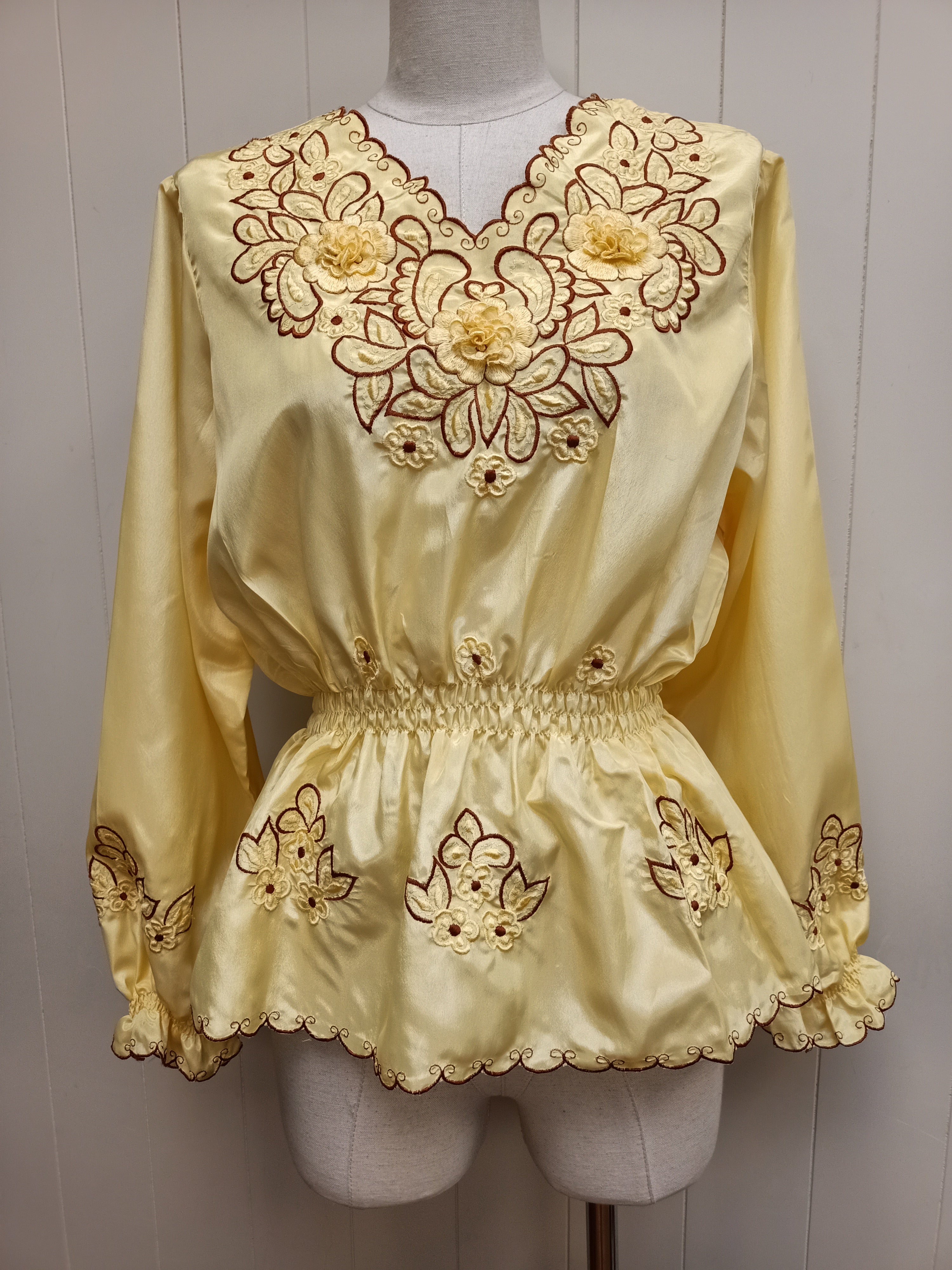 Vintage Yellow Satin Peasant Shirt