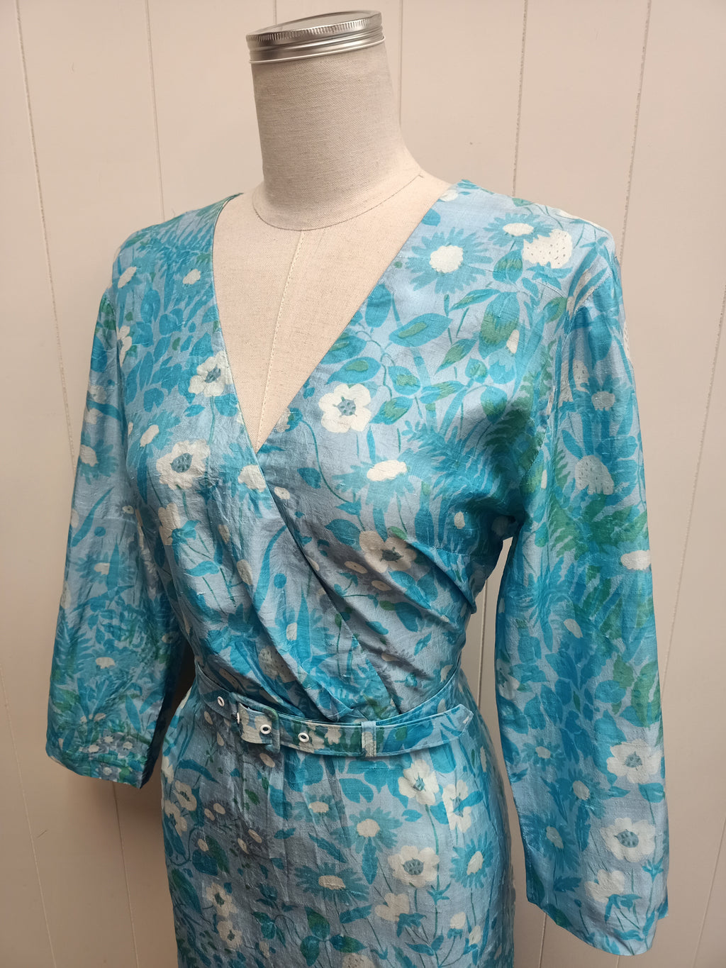 Vintage Floral Slub Satin Dress