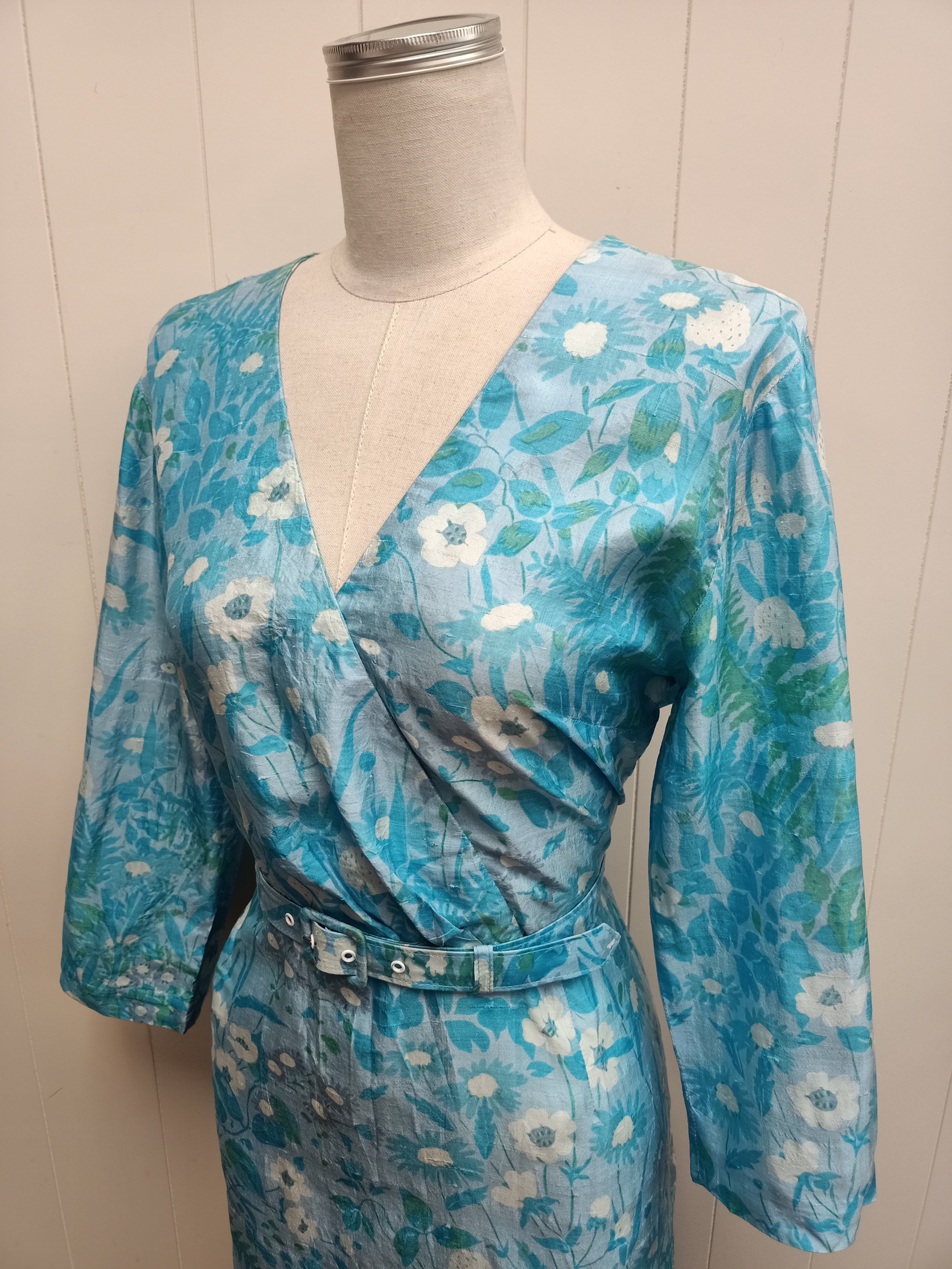 Vintage Floral Slub Satin Dress