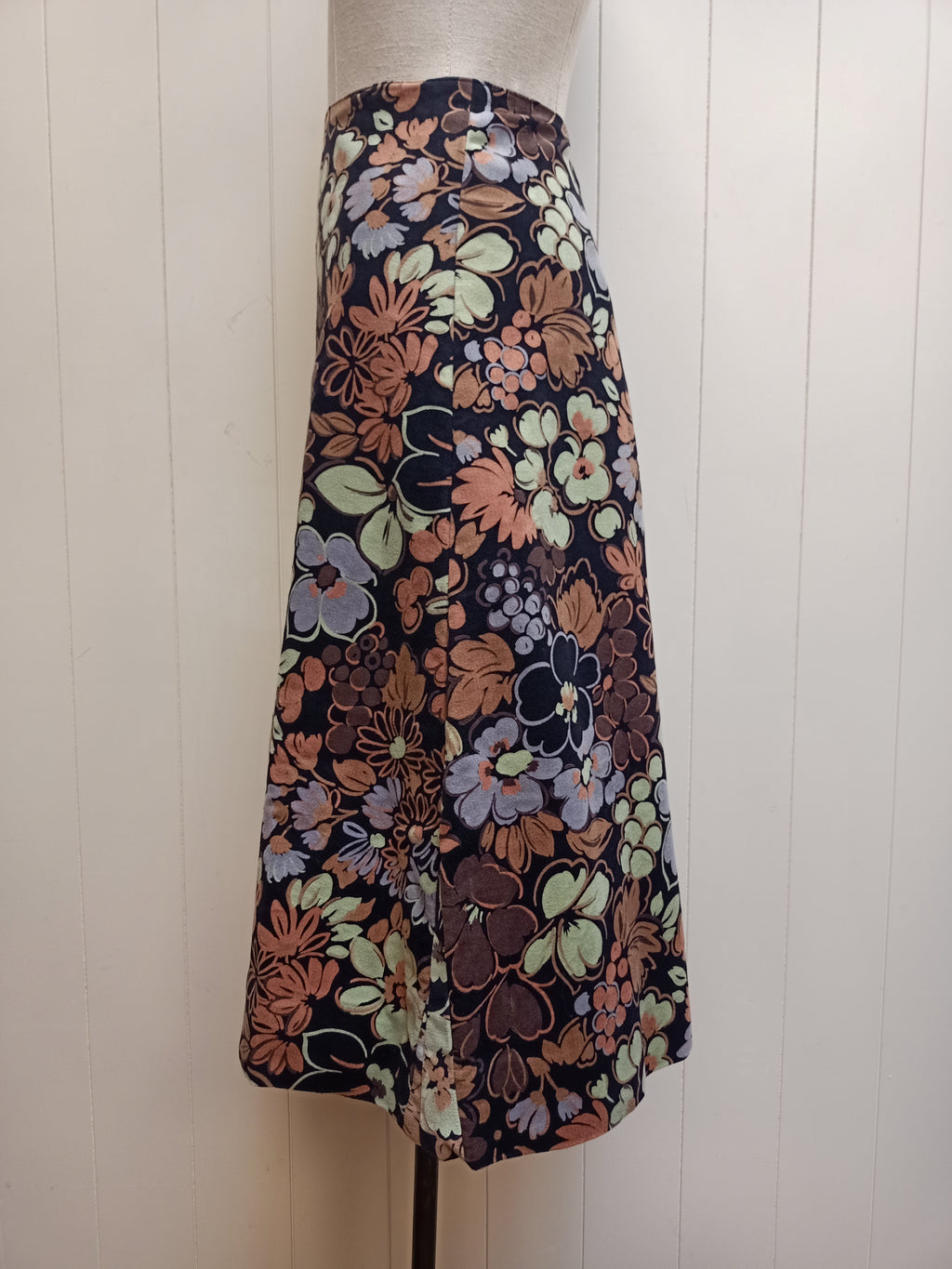 Vintage Faux Suede Floral Skirt