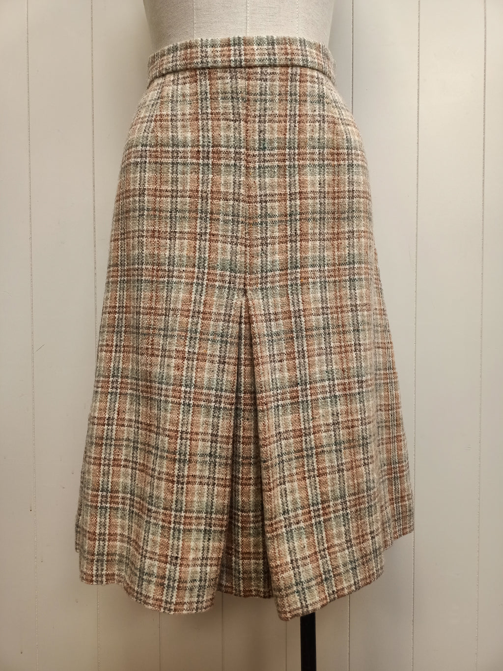 Vintage Cream, Rust & Green Plaid Skirt
