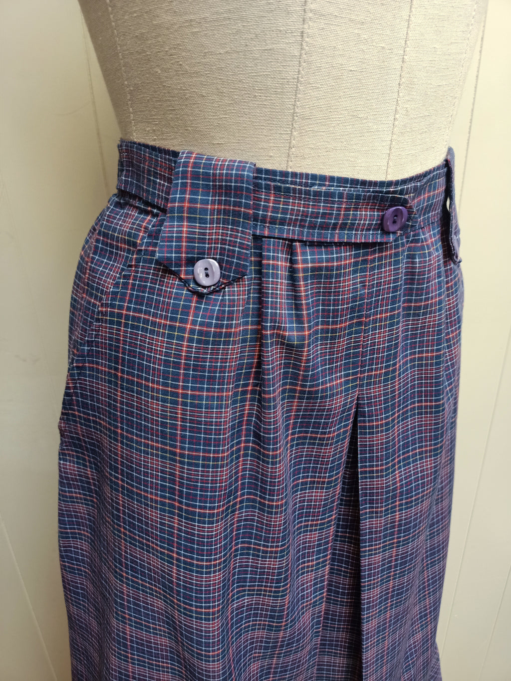 Vintage Navy Plaid Ruffle Skirt