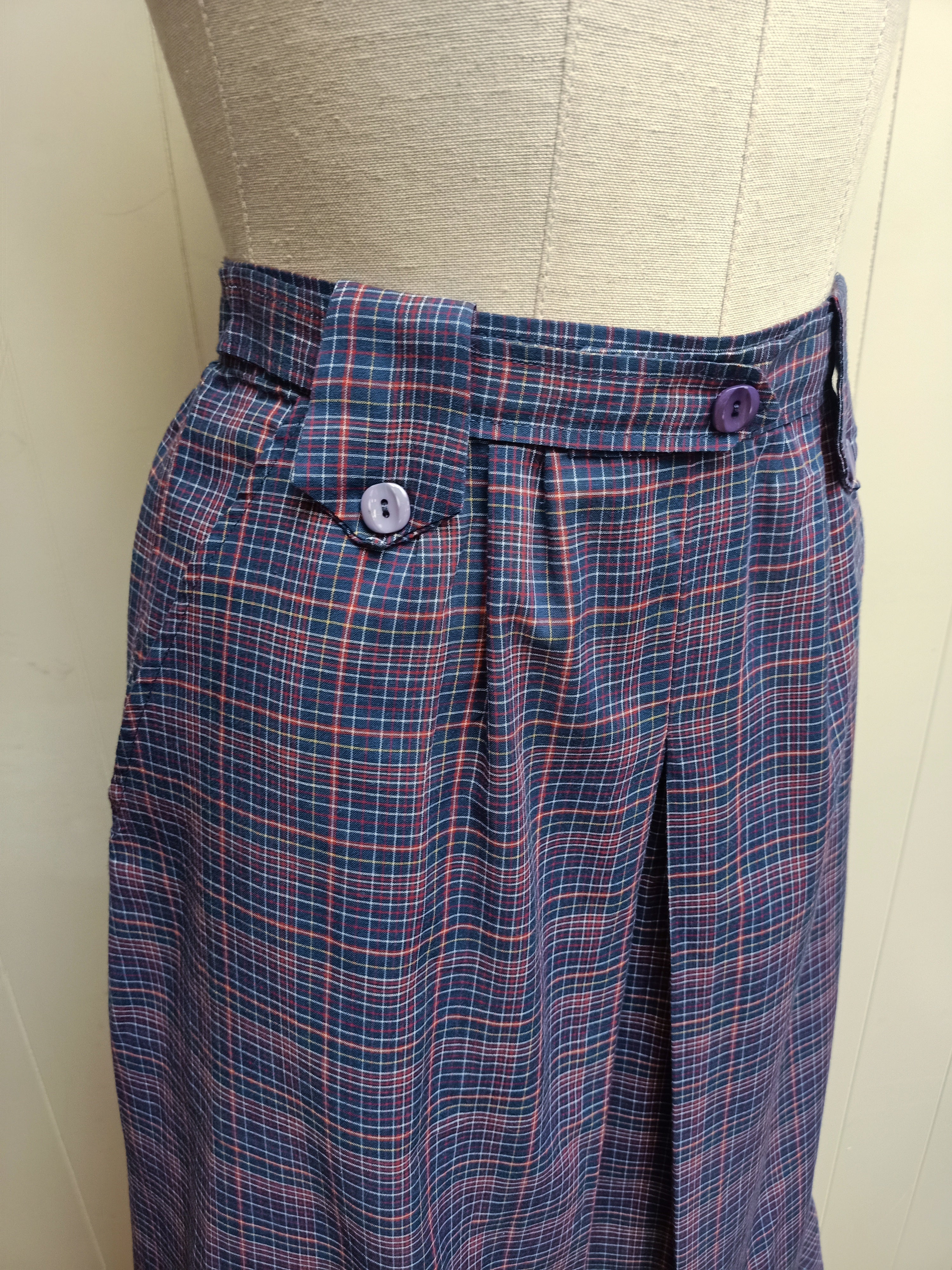 Vintage Navy Plaid Ruffle Skirt