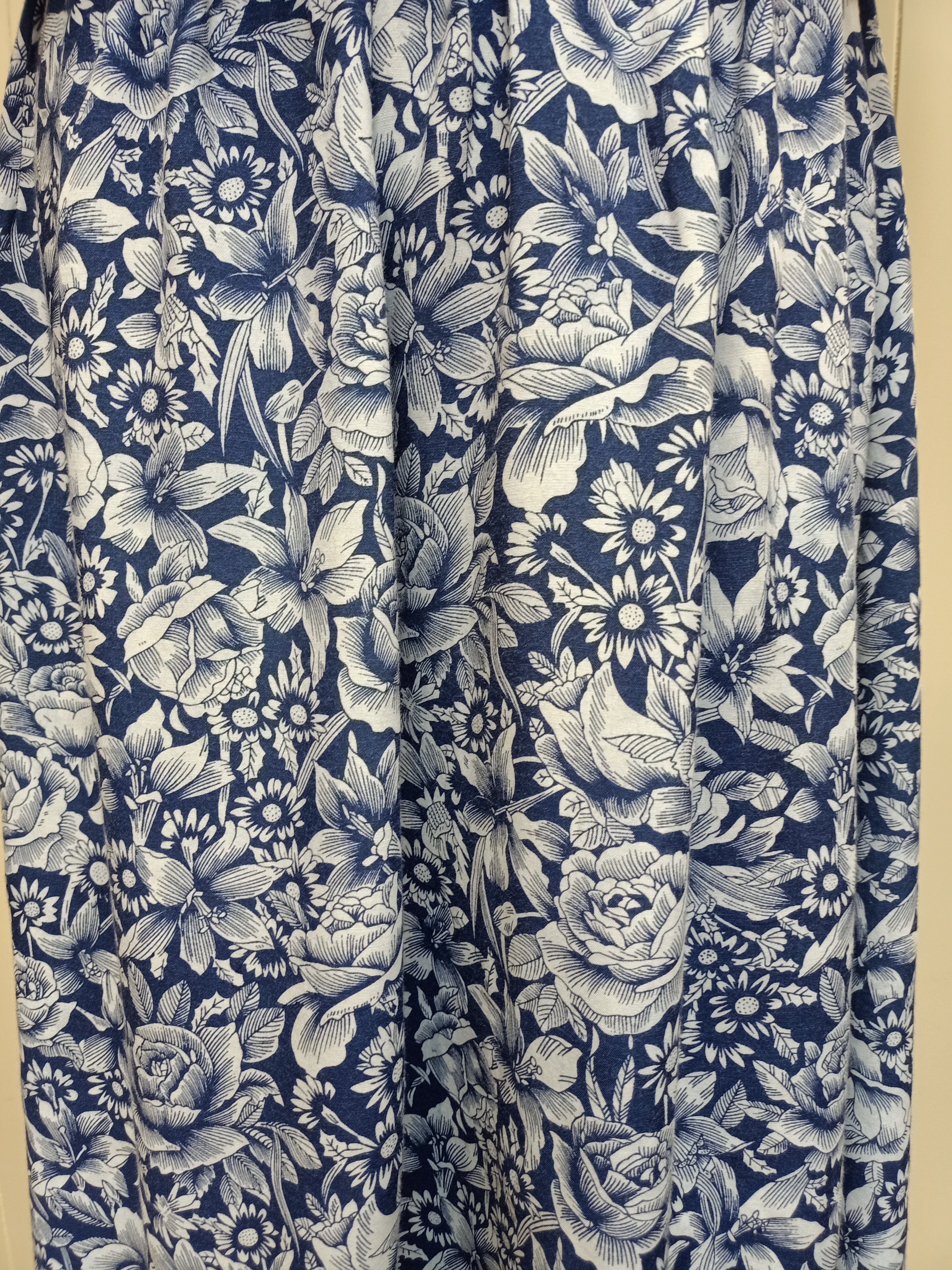 Vintage Solid & Floral Navy Dress